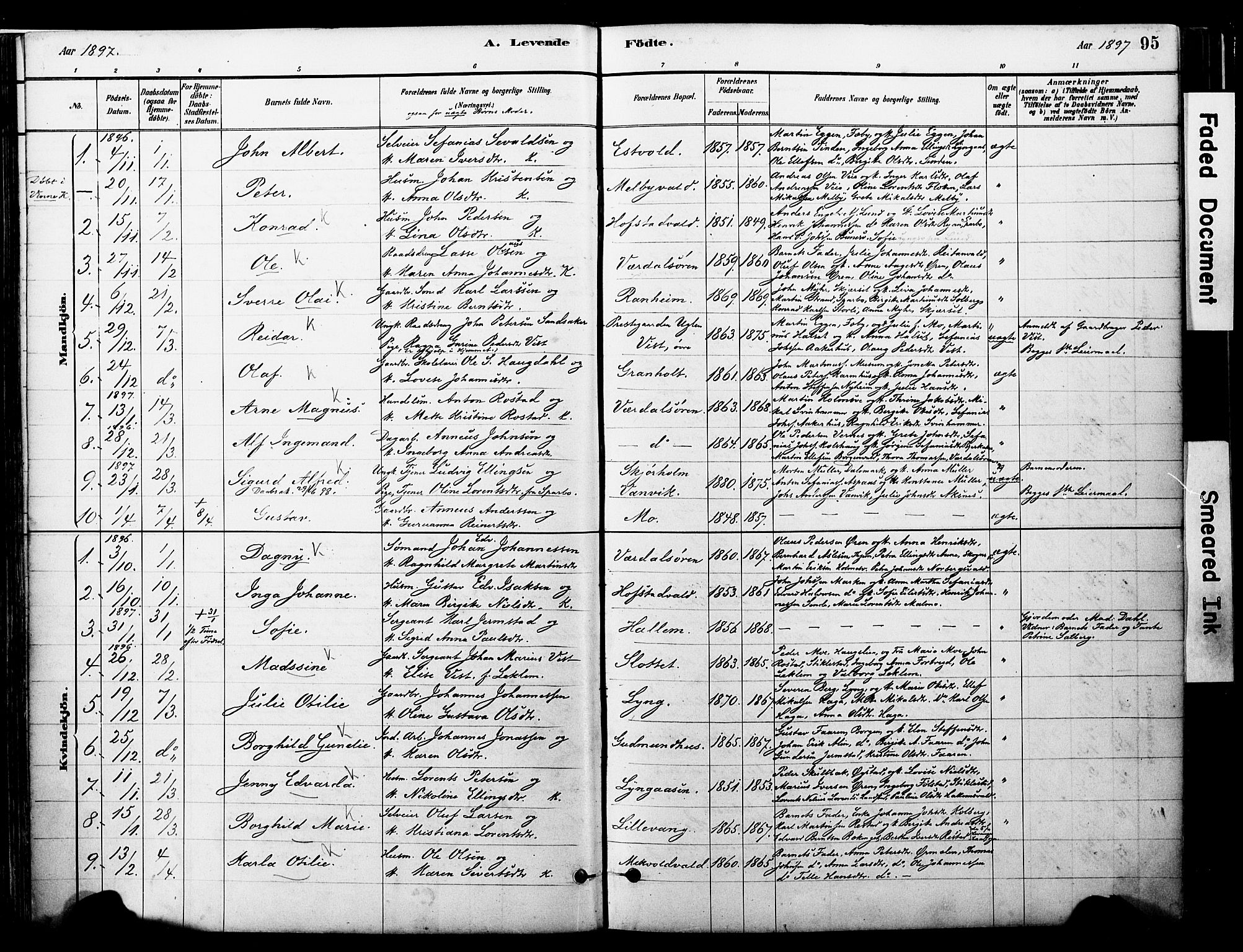 Ministerialprotokoller, klokkerbøker og fødselsregistre - Nord-Trøndelag, SAT/A-1458/723/L0244: Parish register (official) no. 723A13, 1881-1899, p. 95