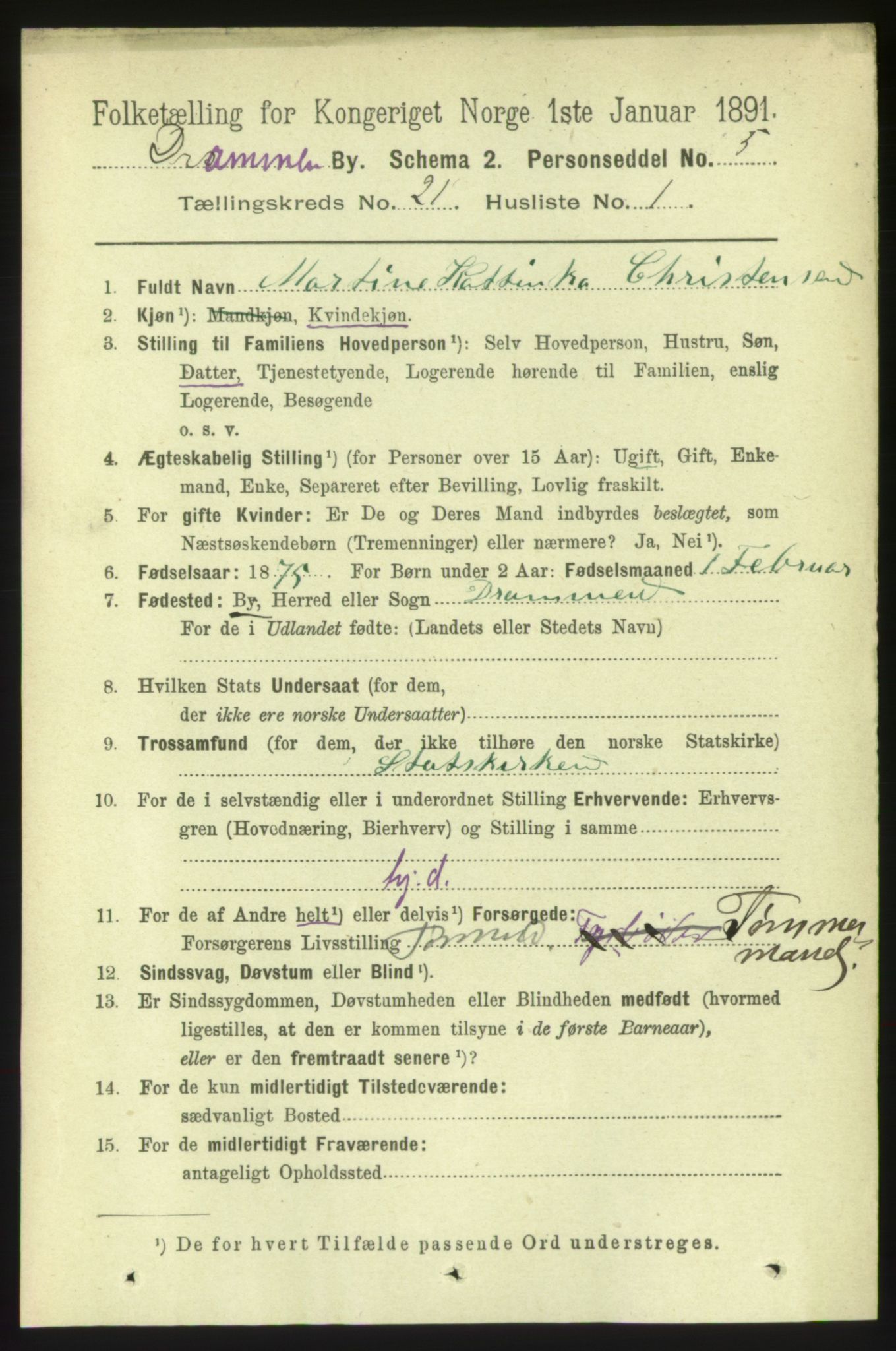 RA, 1891 census for 0602 Drammen, 1891, p. 13028