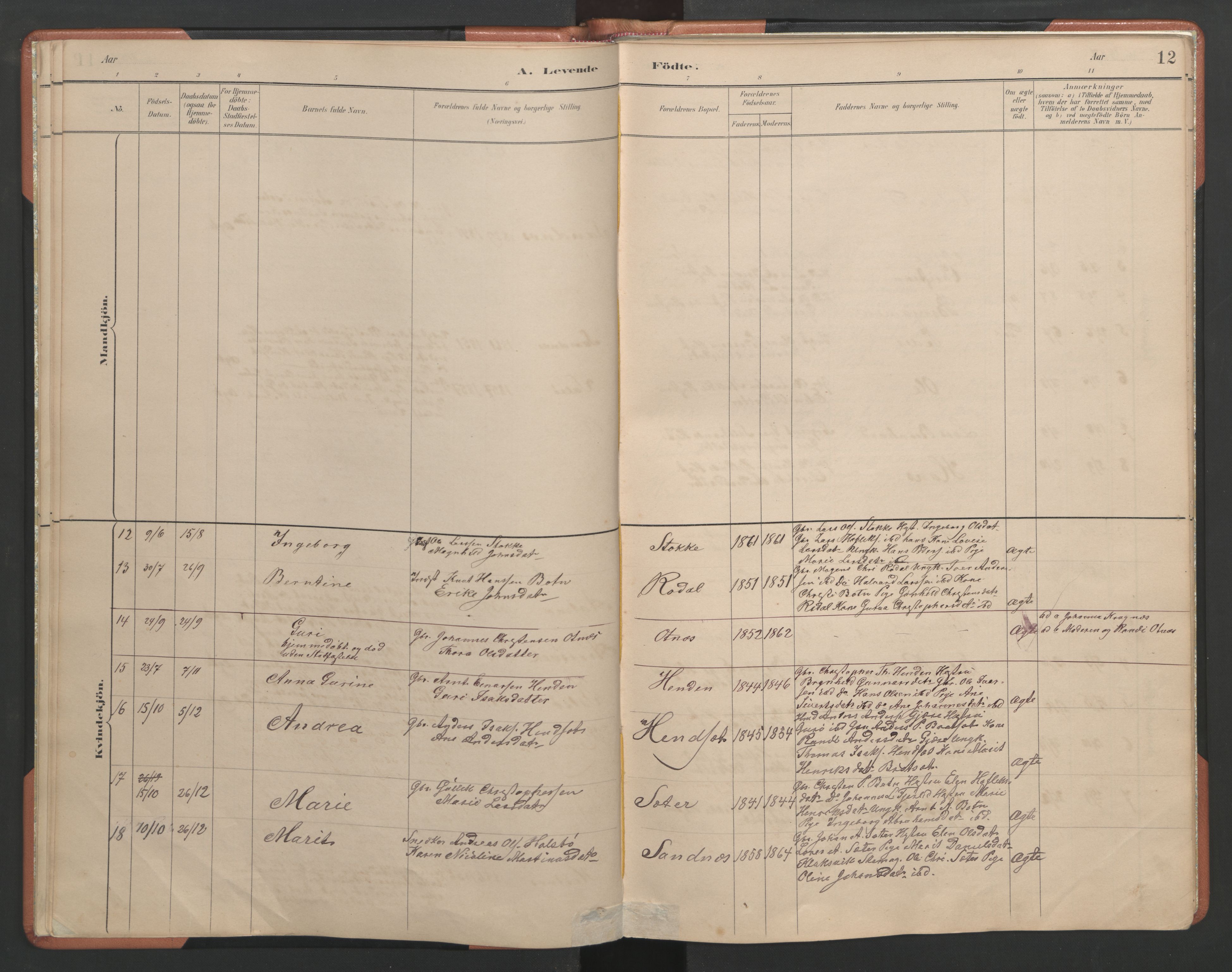 Ministerialprotokoller, klokkerbøker og fødselsregistre - Møre og Romsdal, SAT/A-1454/580/L0926: Parish register (copy) no. 580C01, 1882-1903, p. 12