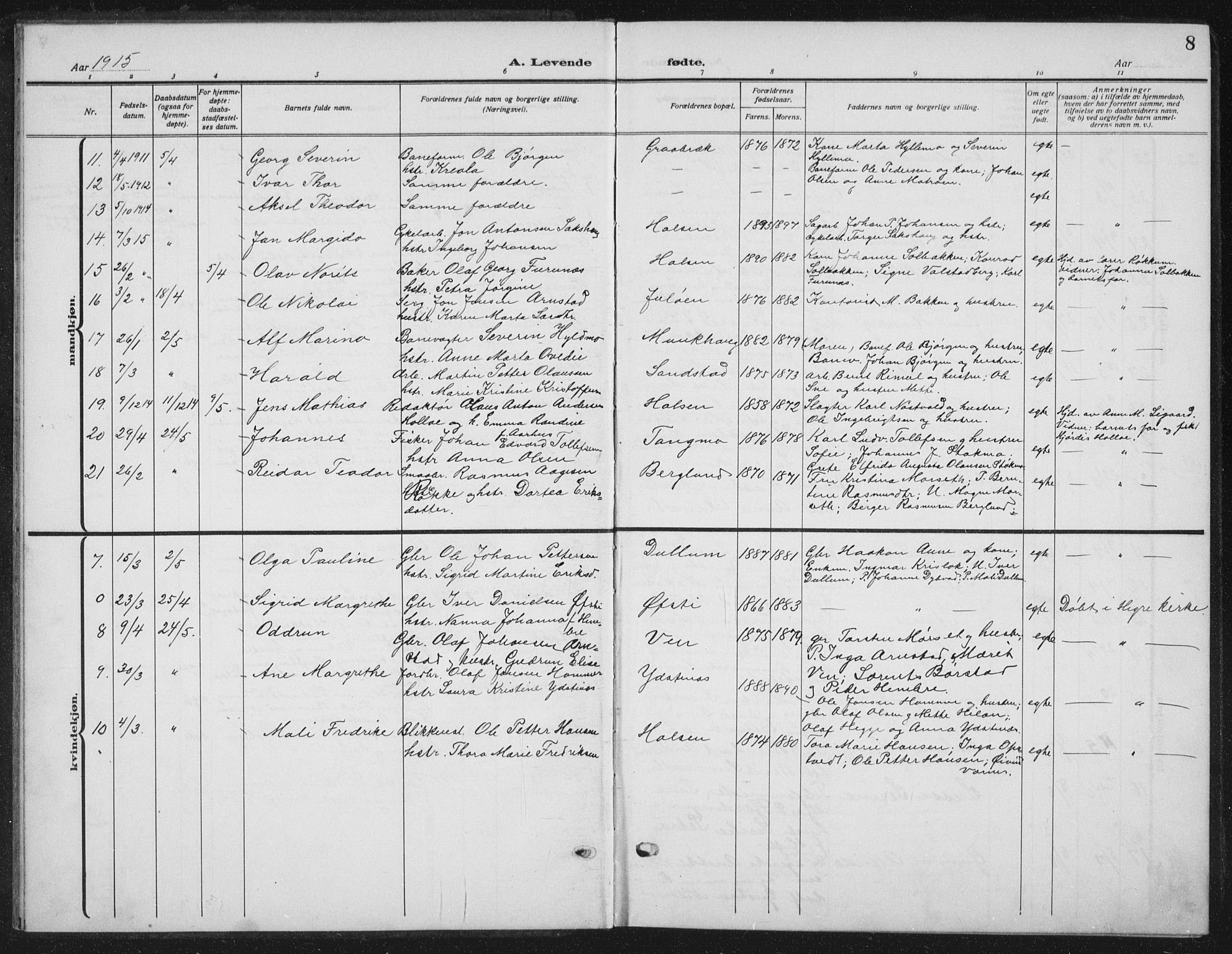 Ministerialprotokoller, klokkerbøker og fødselsregistre - Nord-Trøndelag, AV/SAT-A-1458/709/L0088: Parish register (copy) no. 709C02, 1914-1934, p. 8