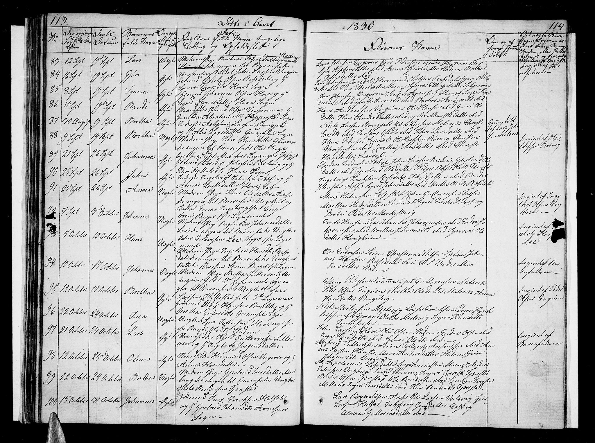 Vik sokneprestembete, SAB/A-81501: Parish register (official) no. A 6, 1821-1831, p. 113-114