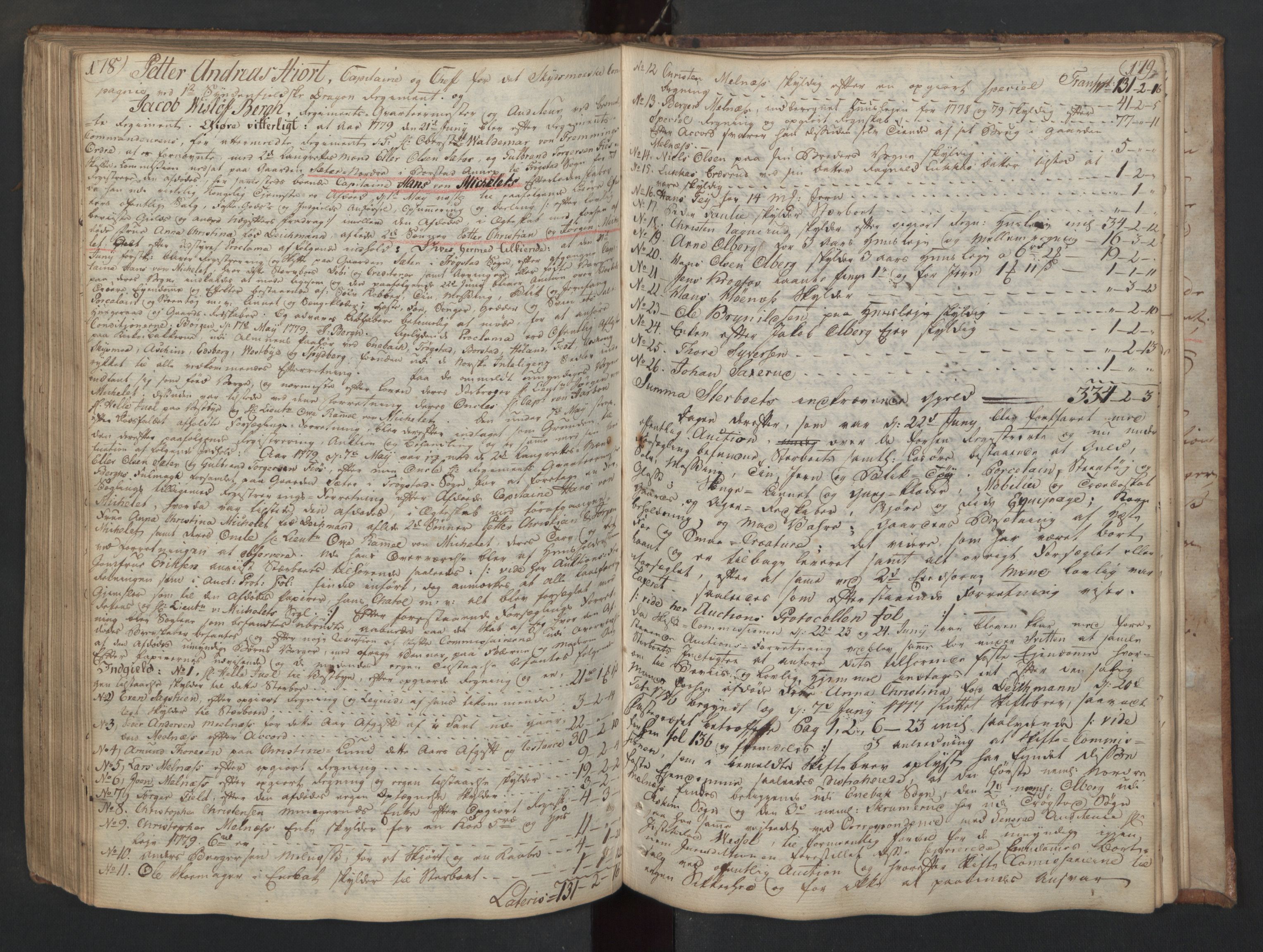 Forsvaret, Generalauditøren, AV/RA-RAFA-1772/F/Fj/Fjc/L0007: Skifteprotokol for 1ste søndenfjeldske dragonregiment, 1762-1789, p. 178-179