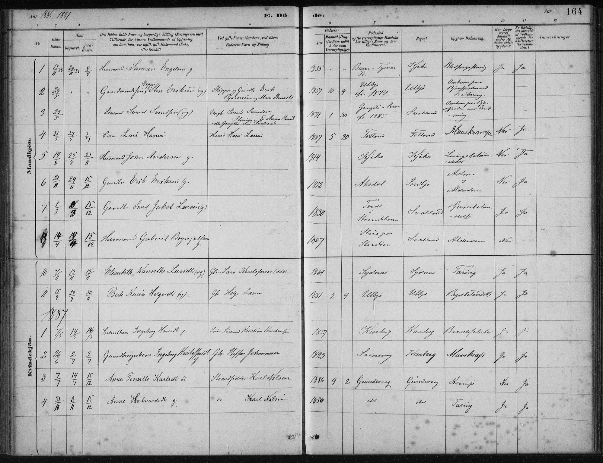Fjelberg sokneprestembete, SAB/A-75201/H/Haa: Parish register (official) no. B  1, 1879-1919, p. 164