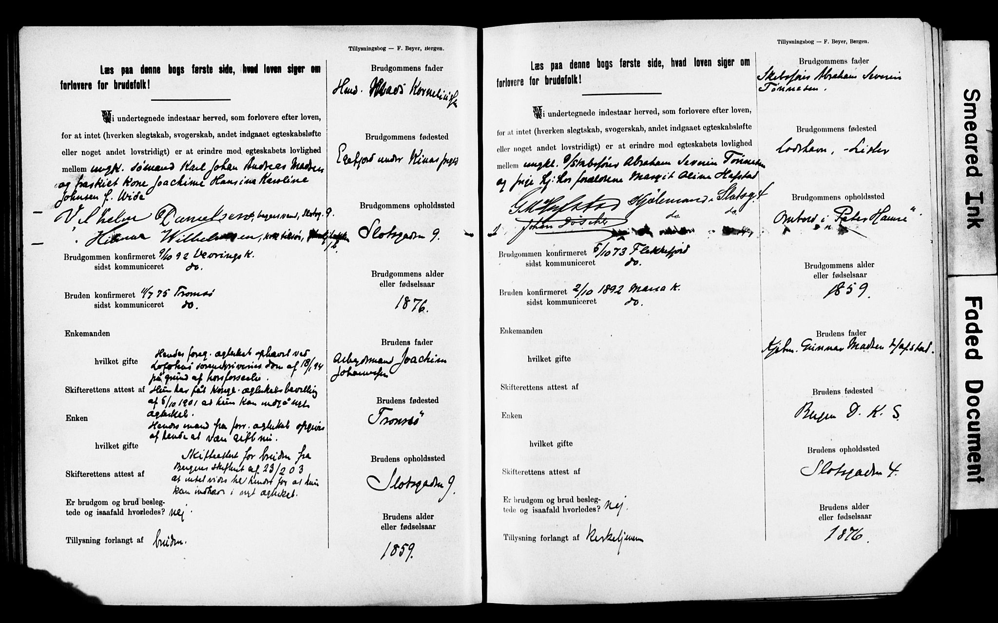 Mariakirken Sokneprestembete, AV/SAB-A-76901: Best man's statements no. II.5.2, 1901-1909, p. 45