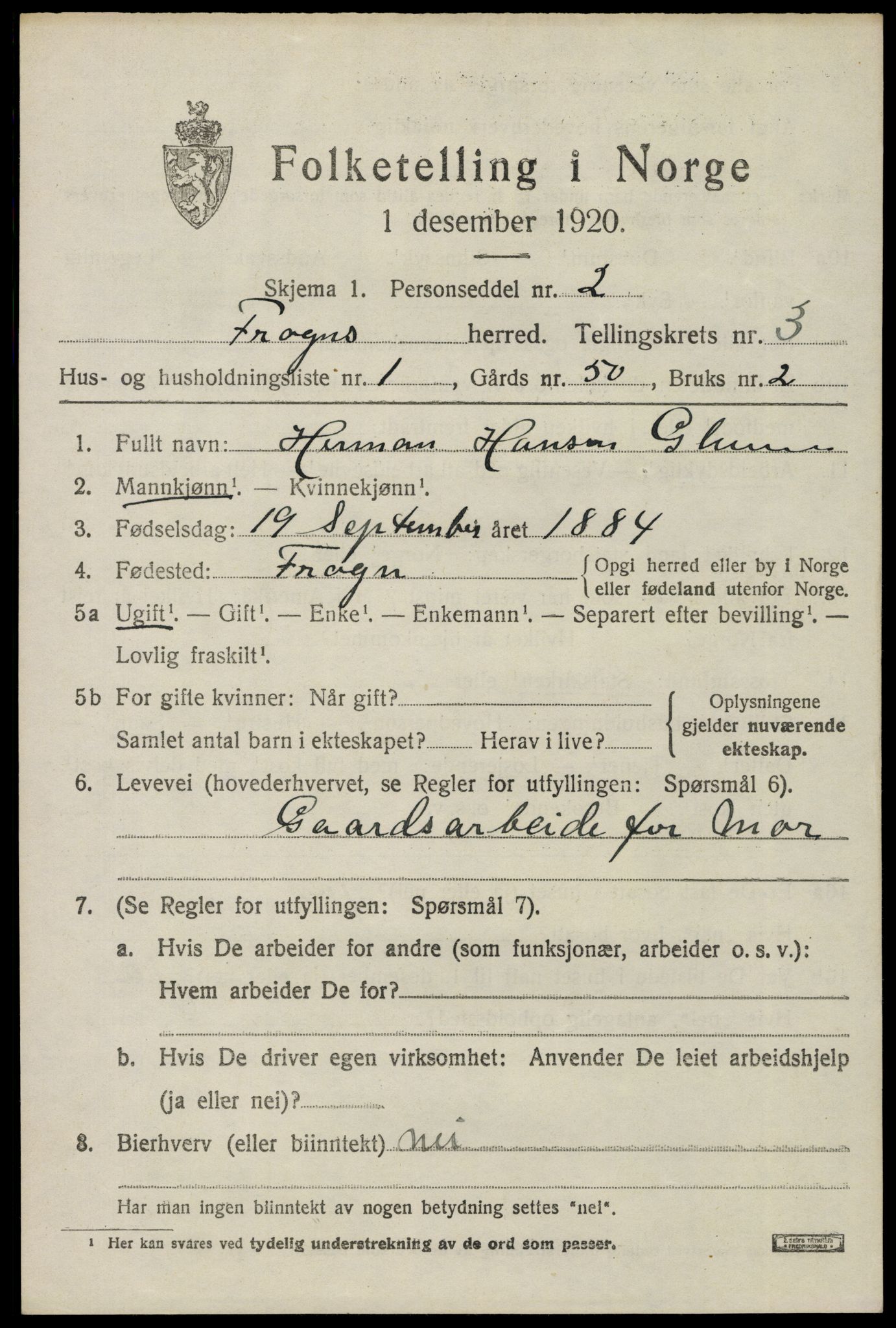 SAO, 1920 census for Frogn, 1920, p. 4457