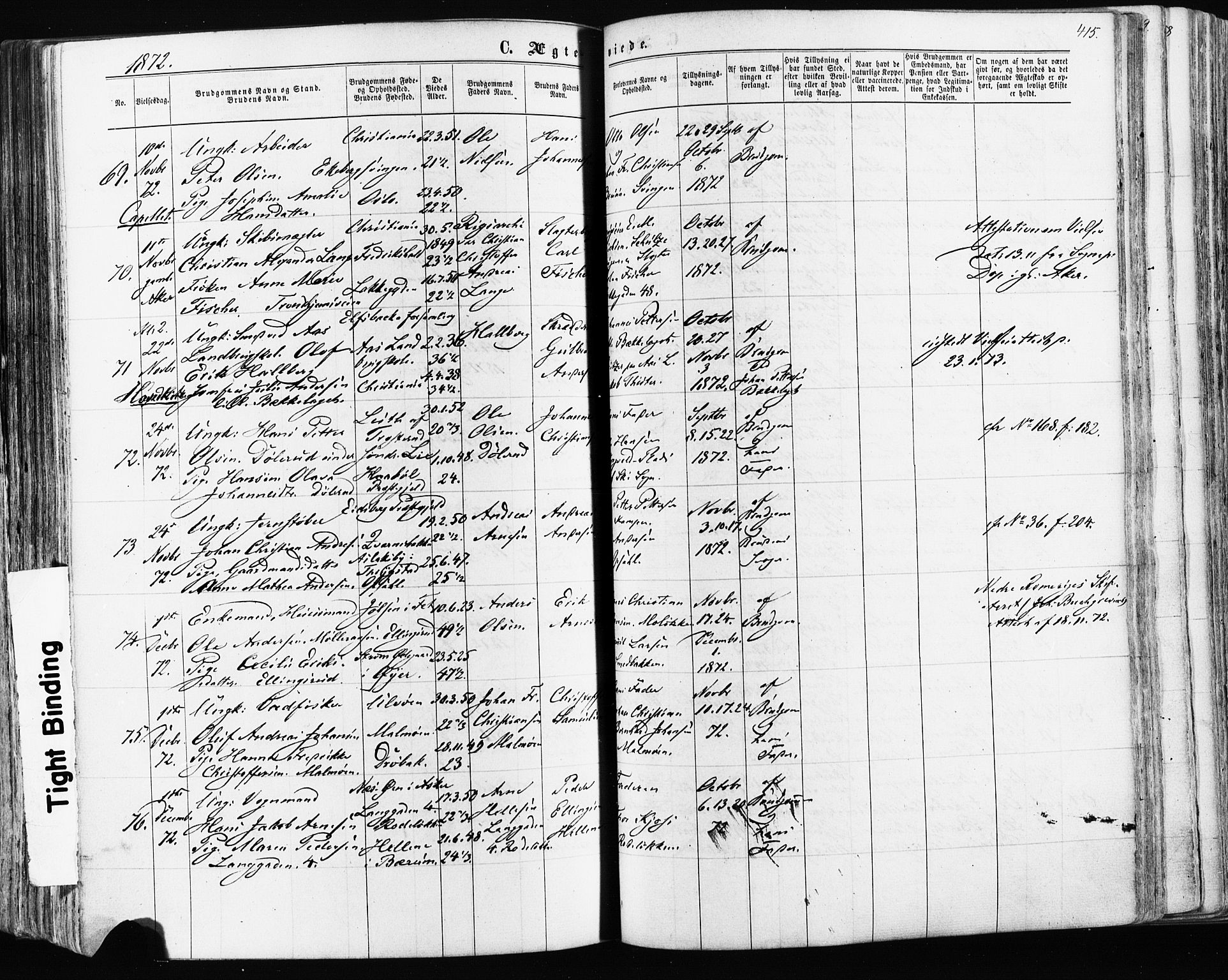 Østre Aker prestekontor Kirkebøker, AV/SAO-A-10840/F/Fa/L0003: Parish register (official) no. I 3, 1869-1875, p. 415