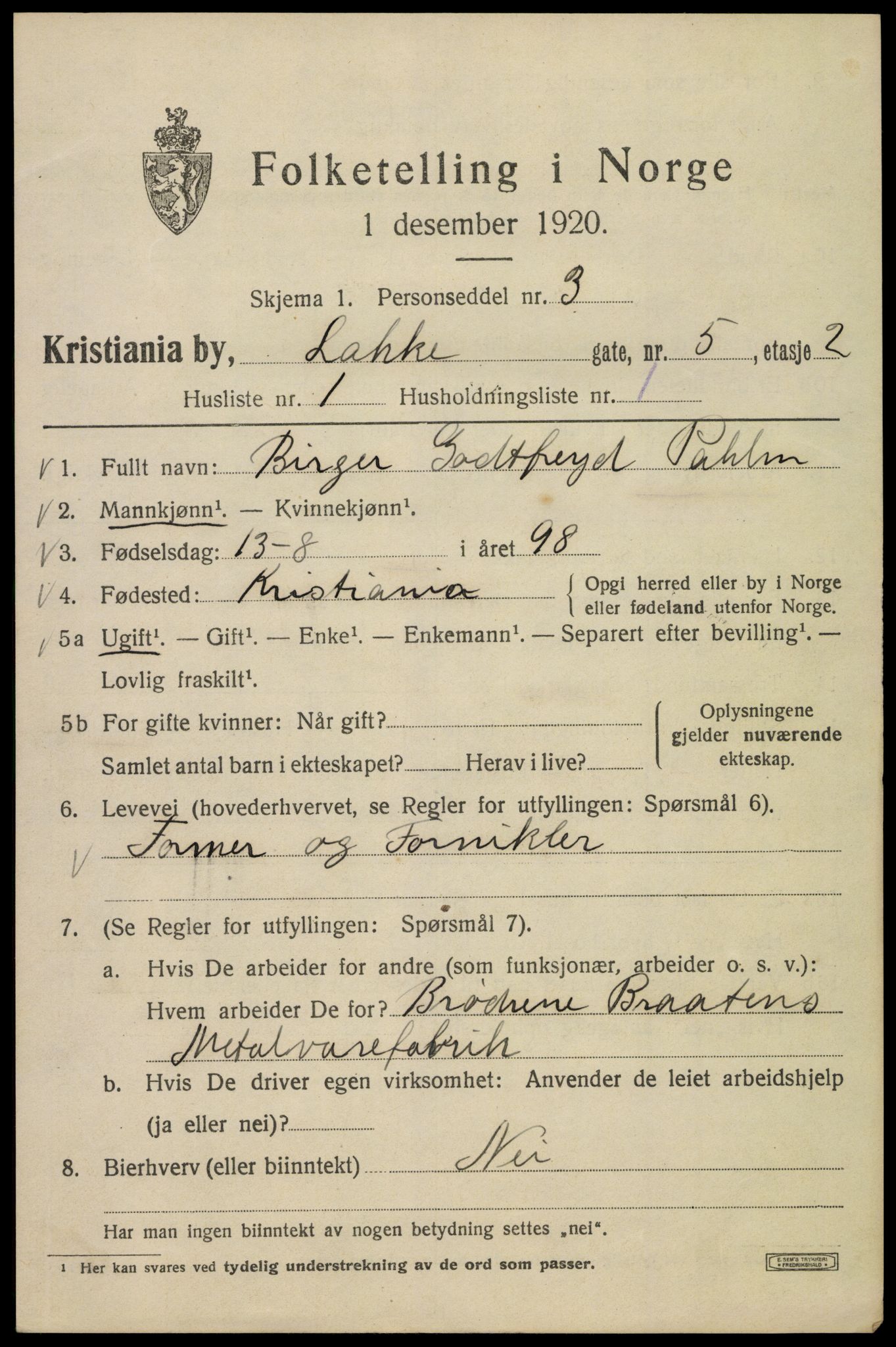 SAO, 1920 census for Kristiania, 1920, p. 354587