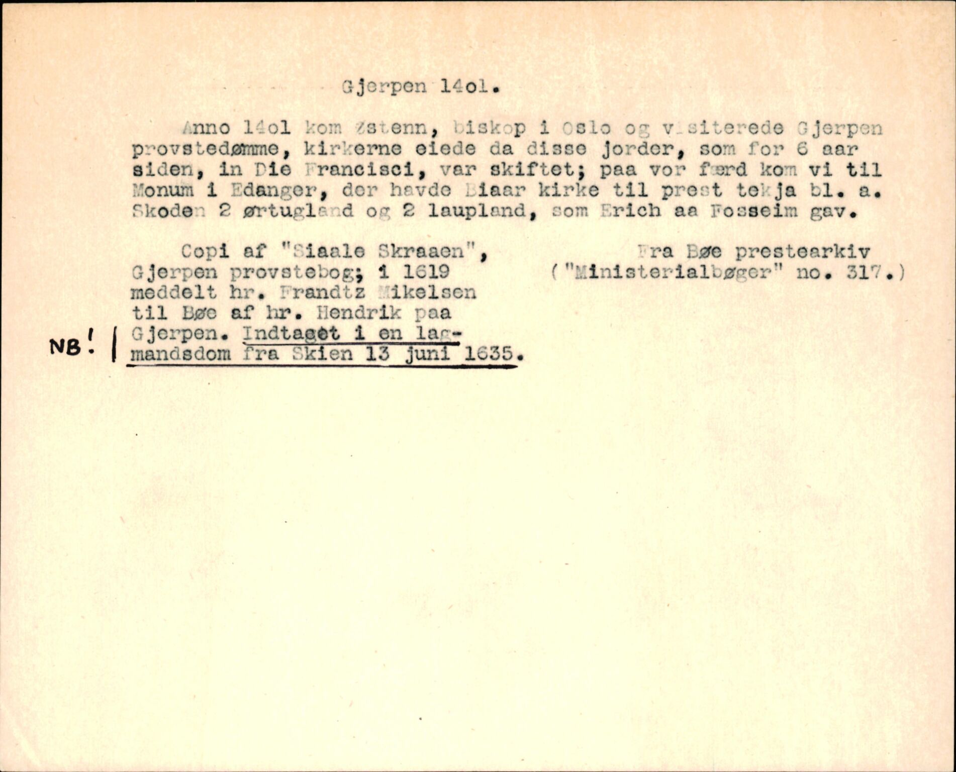 Riksarkivets diplomsamling, AV/RA-EA-5965/F35/F35k/L0003: Regestsedler: Prestearkiver fra Telemark, Agder, Vestlandet og Trøndelag, p. 3