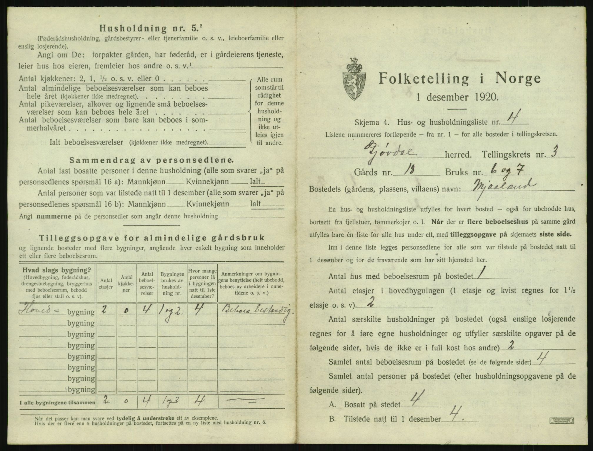 SAK, 1920 census for Gjøvdal, 1920, p. 194