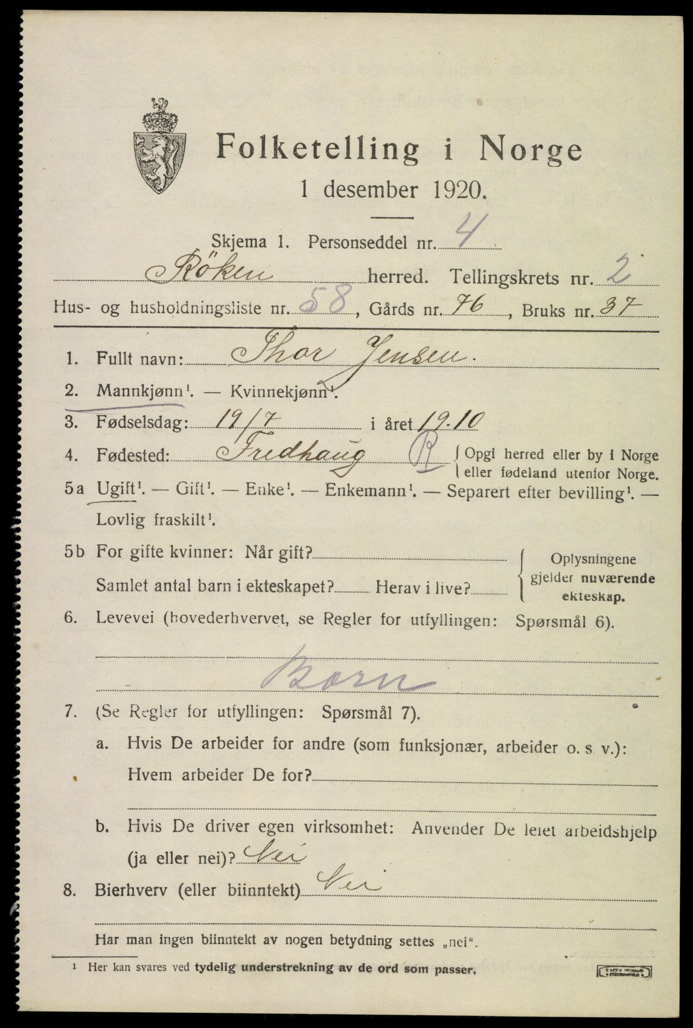 SAKO, 1920 census for Røyken, 1920, p. 3632