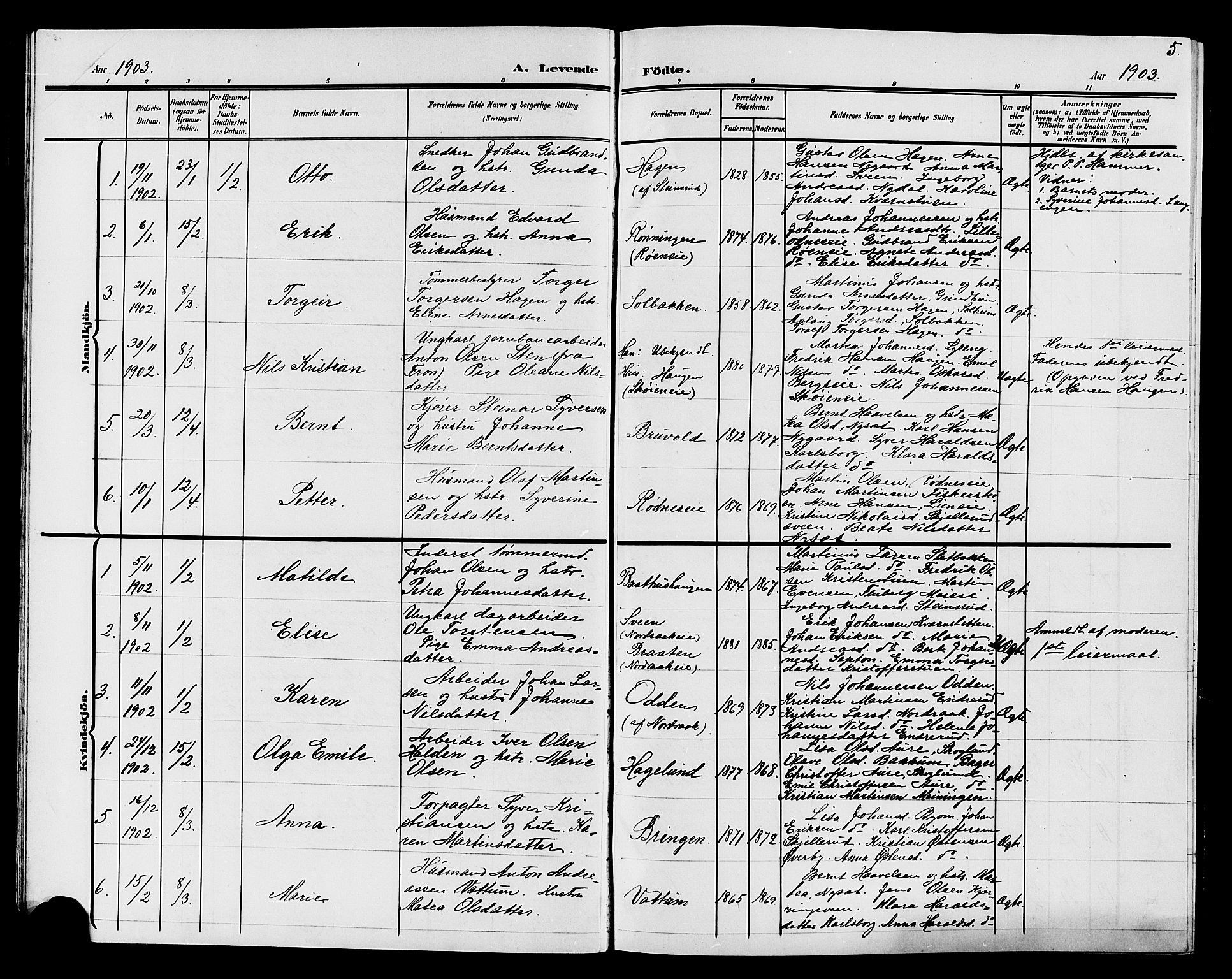 Søndre Land prestekontor, AV/SAH-PREST-122/L/L0005: Parish register (copy) no. 5, 1902-1911, p. 5