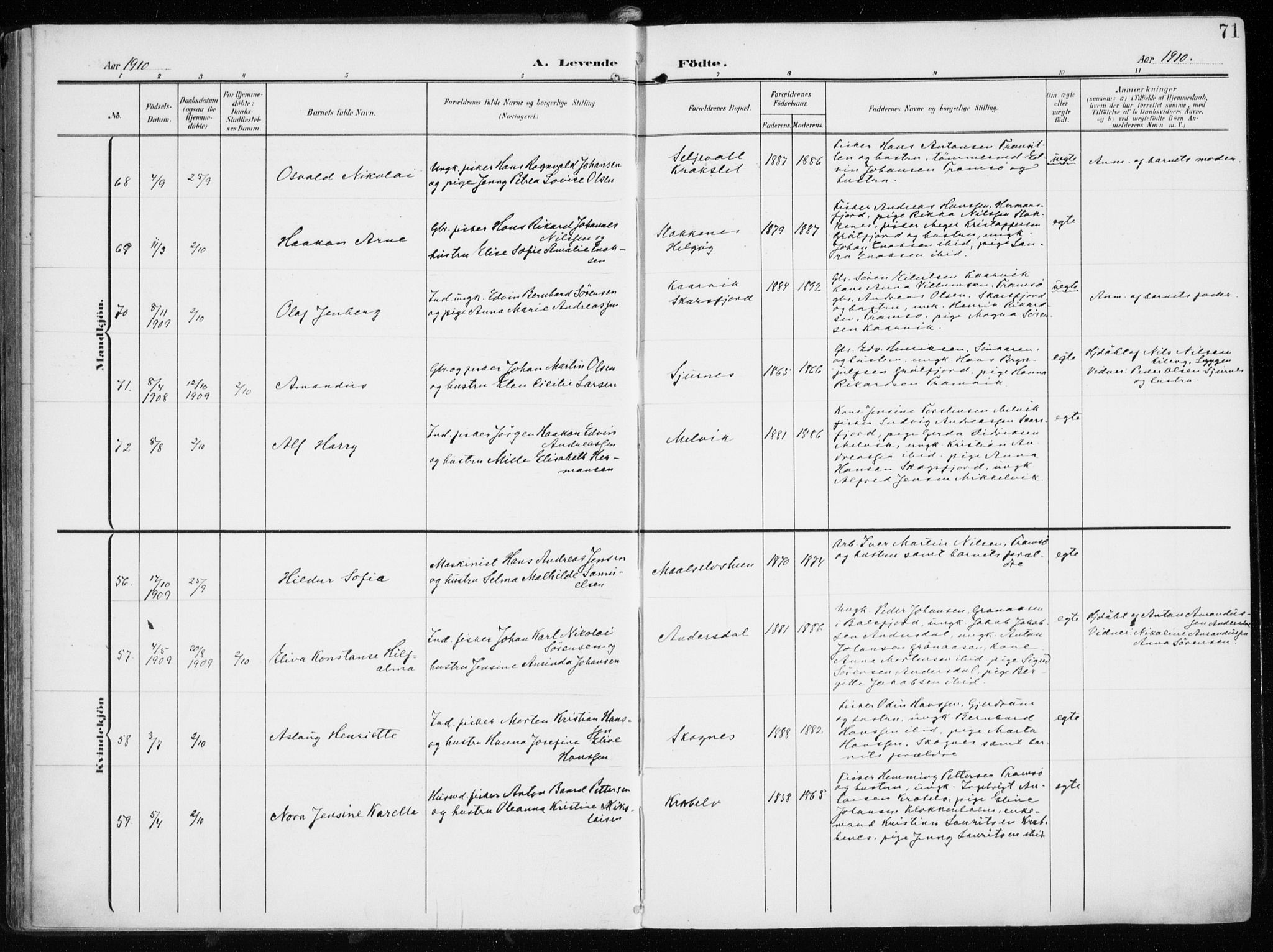 Tromsøysund sokneprestkontor, AV/SATØ-S-1304/G/Ga/L0007kirke: Parish register (official) no. 7, 1907-1914, p. 71