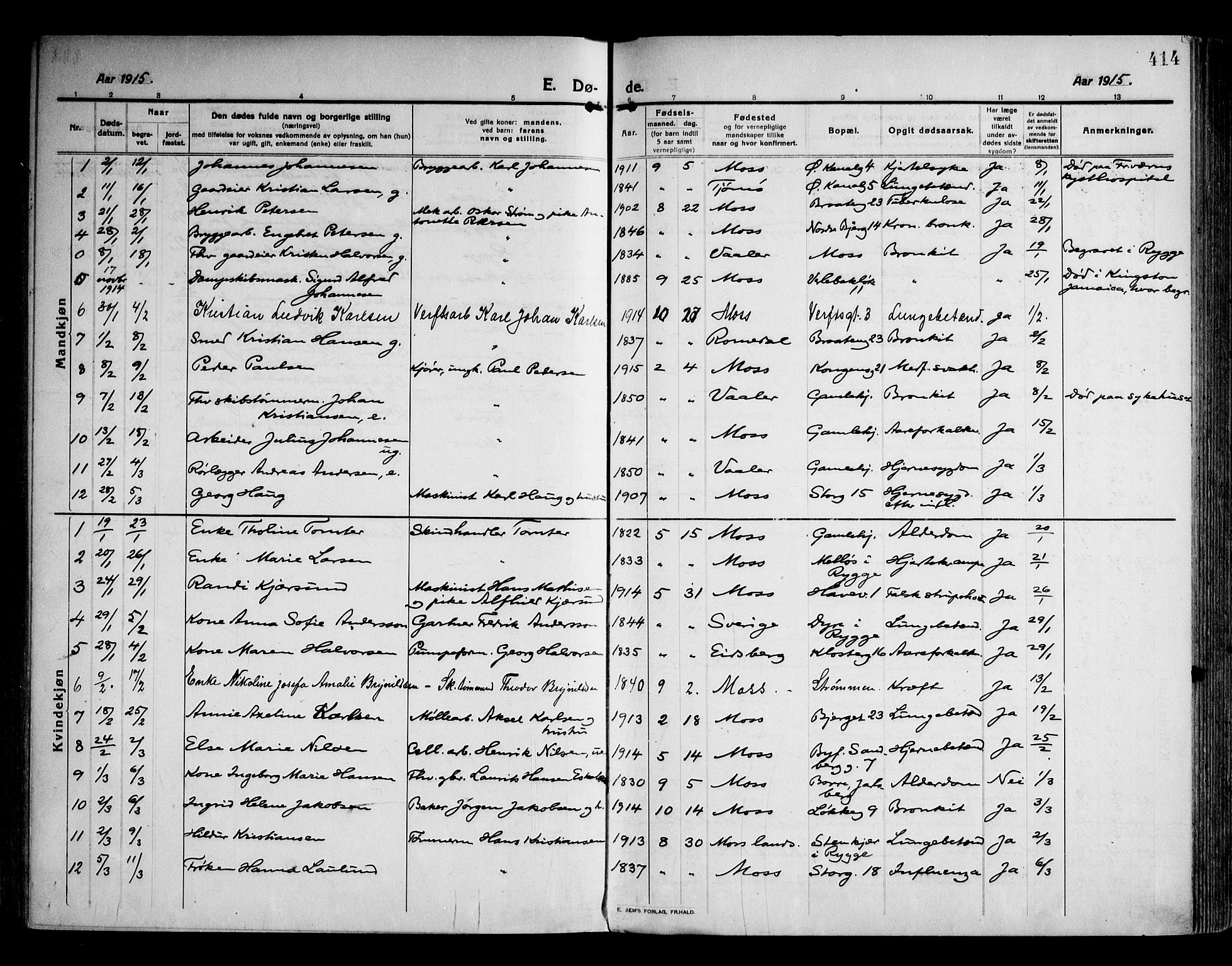 Moss prestekontor Kirkebøker, AV/SAO-A-2003/F/Fb/L0005: Parish register (official) no. II 5, 1913-1923, p. 414