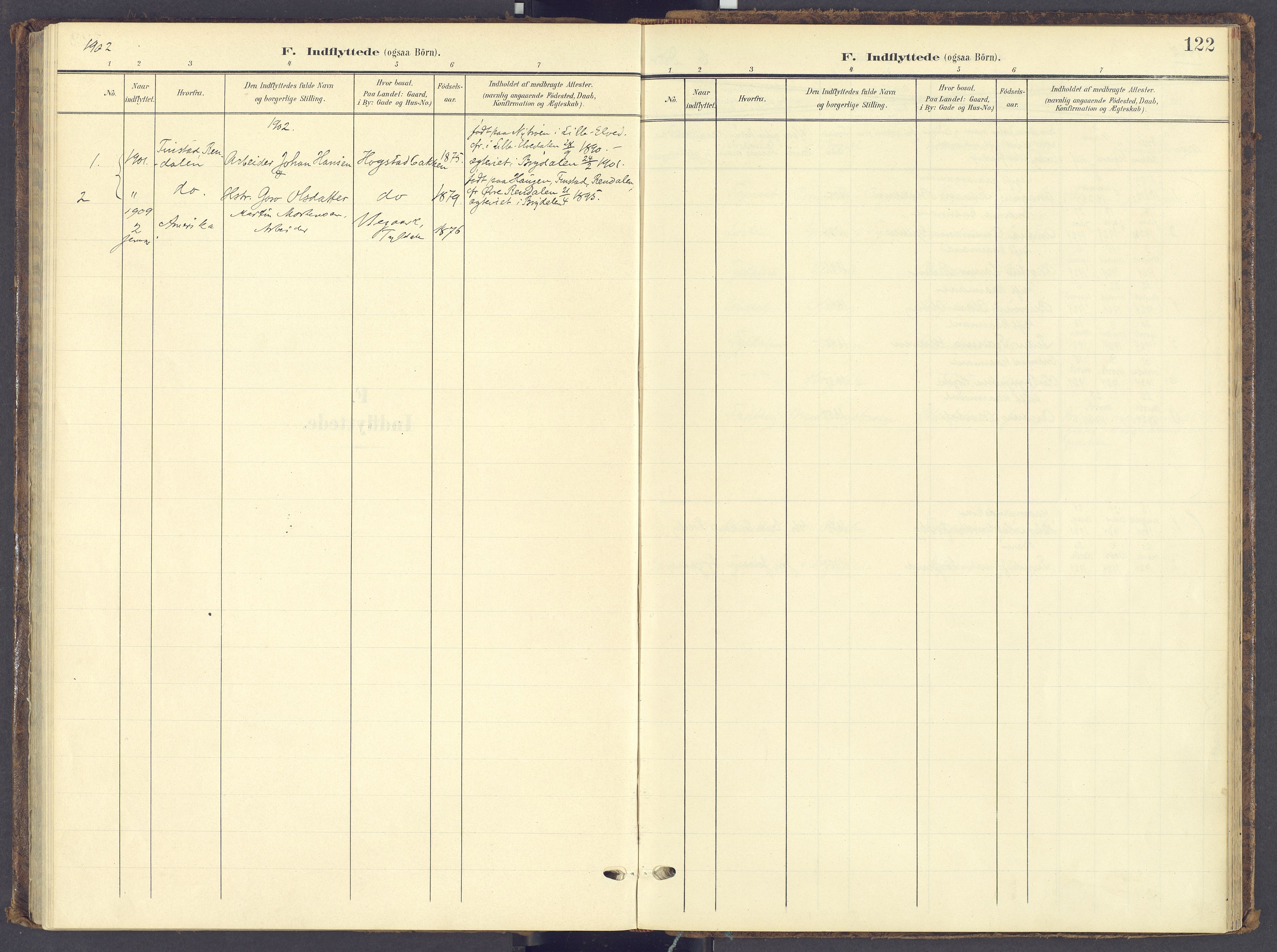 Tynset prestekontor, SAH/PREST-058/H/Ha/Haa/L0028: Parish register (official) no. 28, 1902-1929, p. 122
