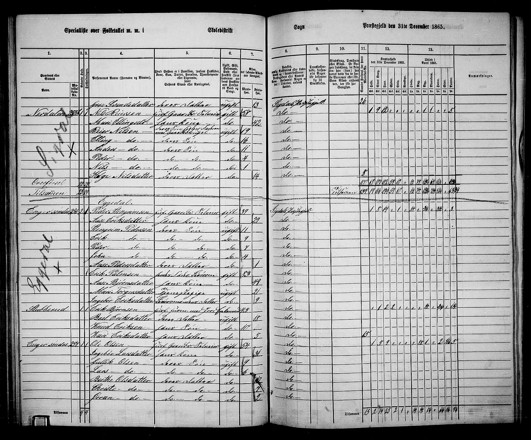 RA, 1865 census for Sigdal, 1865, p. 141