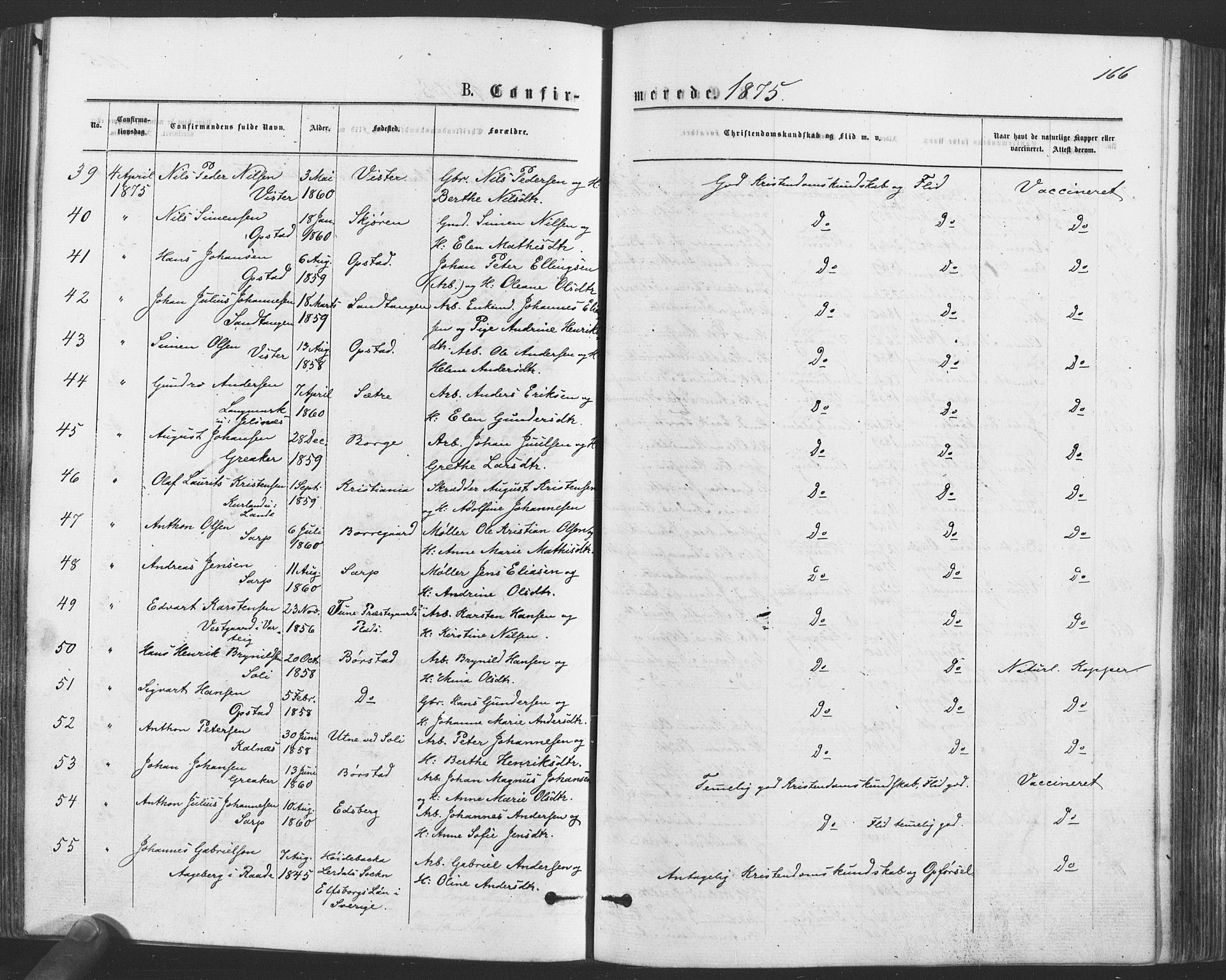 Tune prestekontor Kirkebøker, AV/SAO-A-2007/F/Fa/L0016: Parish register (official) no. 16, 1874-1877, p. 166