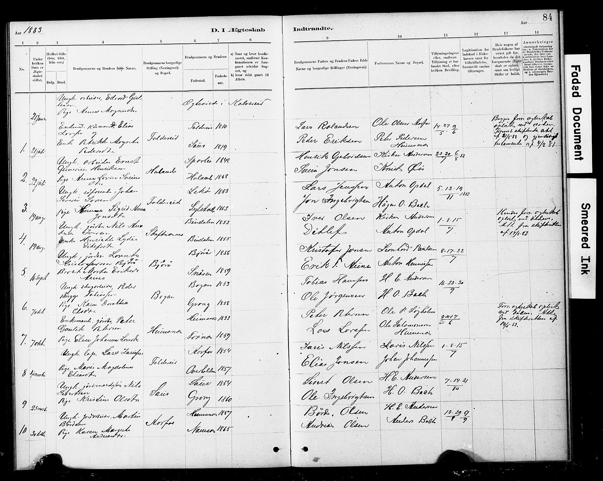 Ministerialprotokoller, klokkerbøker og fødselsregistre - Nord-Trøndelag, SAT/A-1458/783/L0661: Parish register (copy) no. 783C01, 1878-1893, p. 84