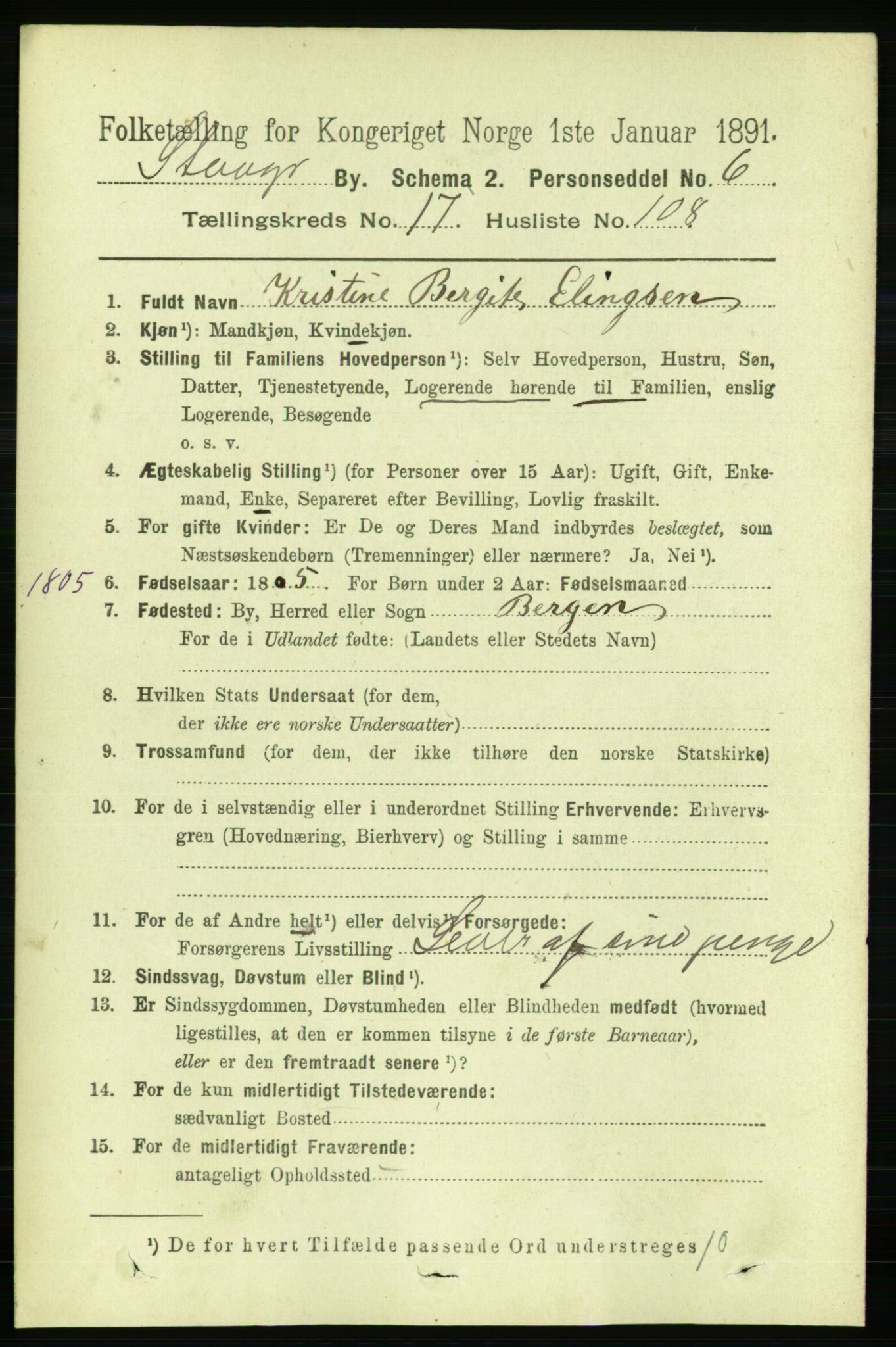 RA, 1891 census for 1103 Stavanger, 1891, p. 21121