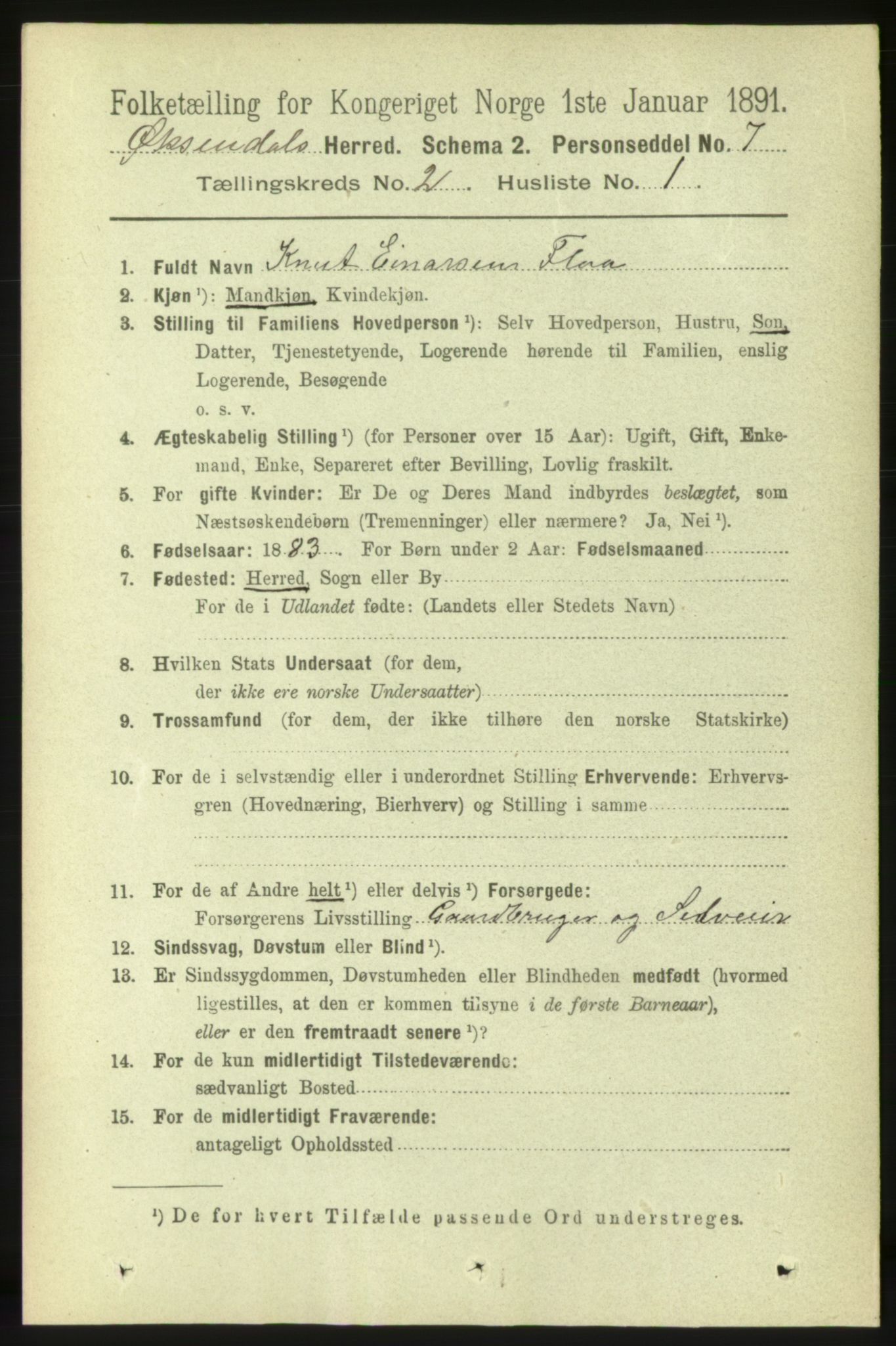 RA, 1891 census for 1561 Øksendal, 1891, p. 274