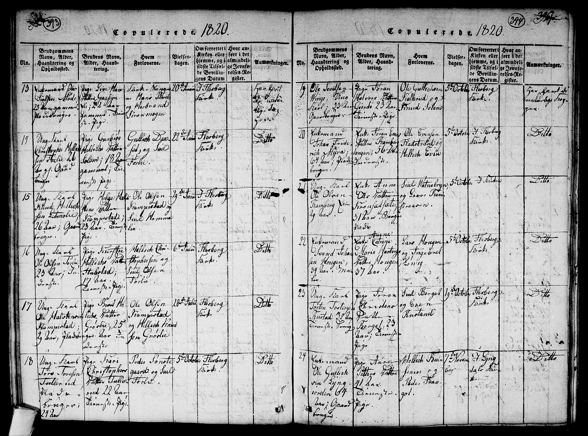 Flesberg kirkebøker, SAKO/A-18/G/Ga/L0001: Parish register (copy) no. I 1, 1816-1834, p. 393-394