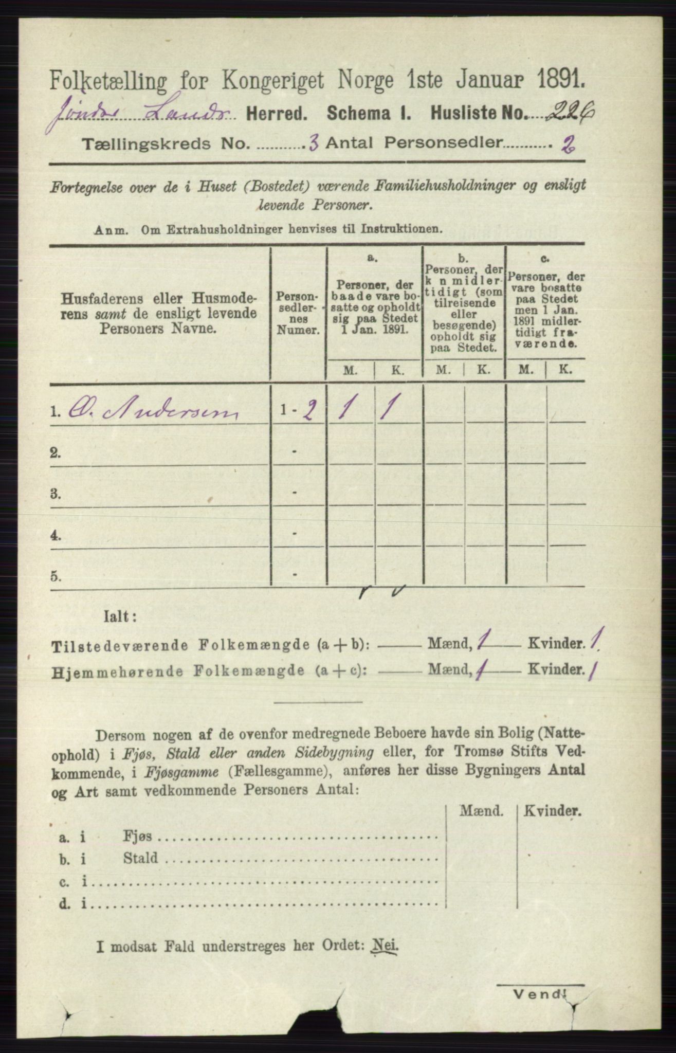 RA, 1891 census for 0536 Søndre Land, 1891, p. 2493