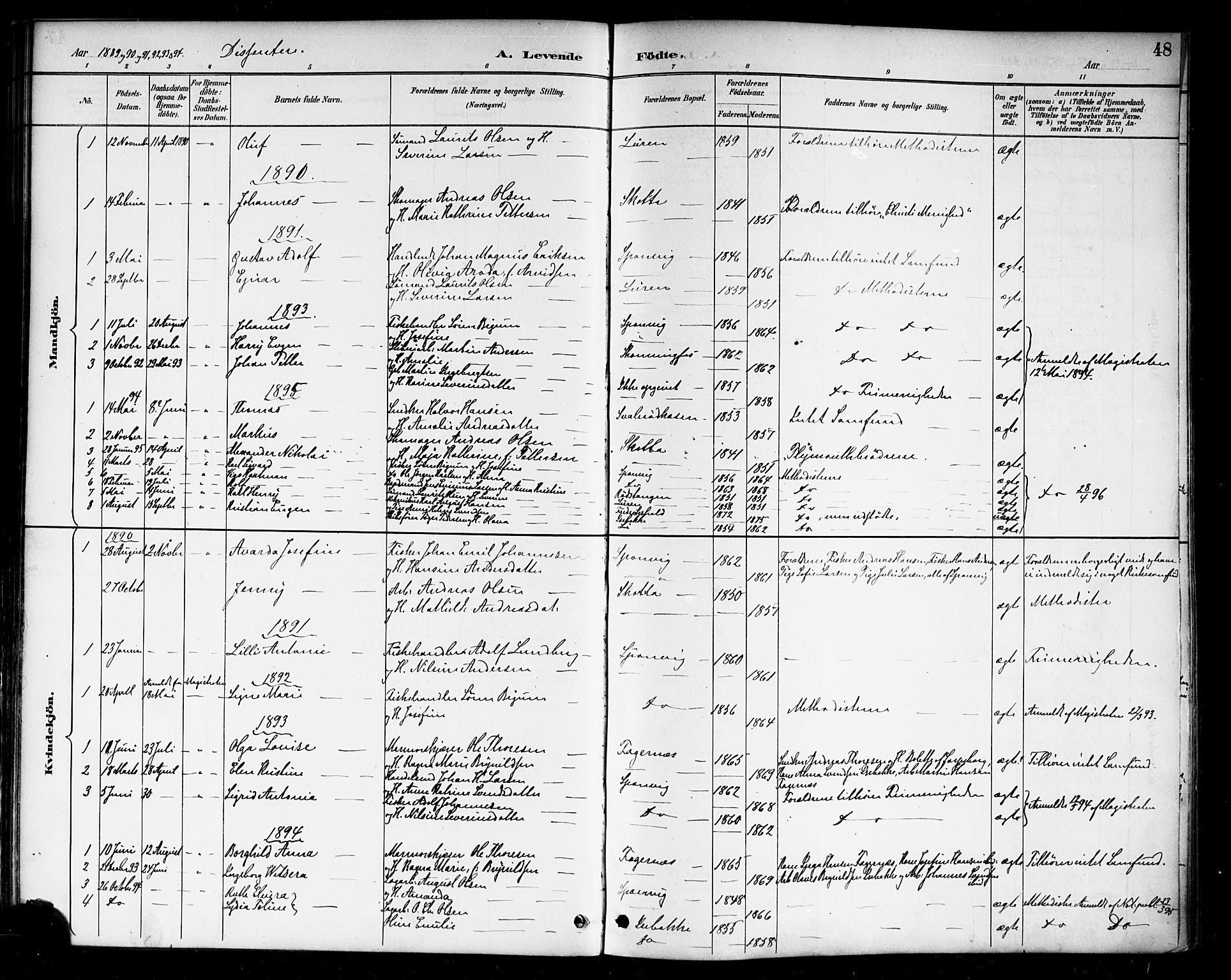 Berg prestekontor Kirkebøker, AV/SAO-A-10902/F/Fa/L0007: Parish register (official) no. I 7, 1888-1902, p. 48