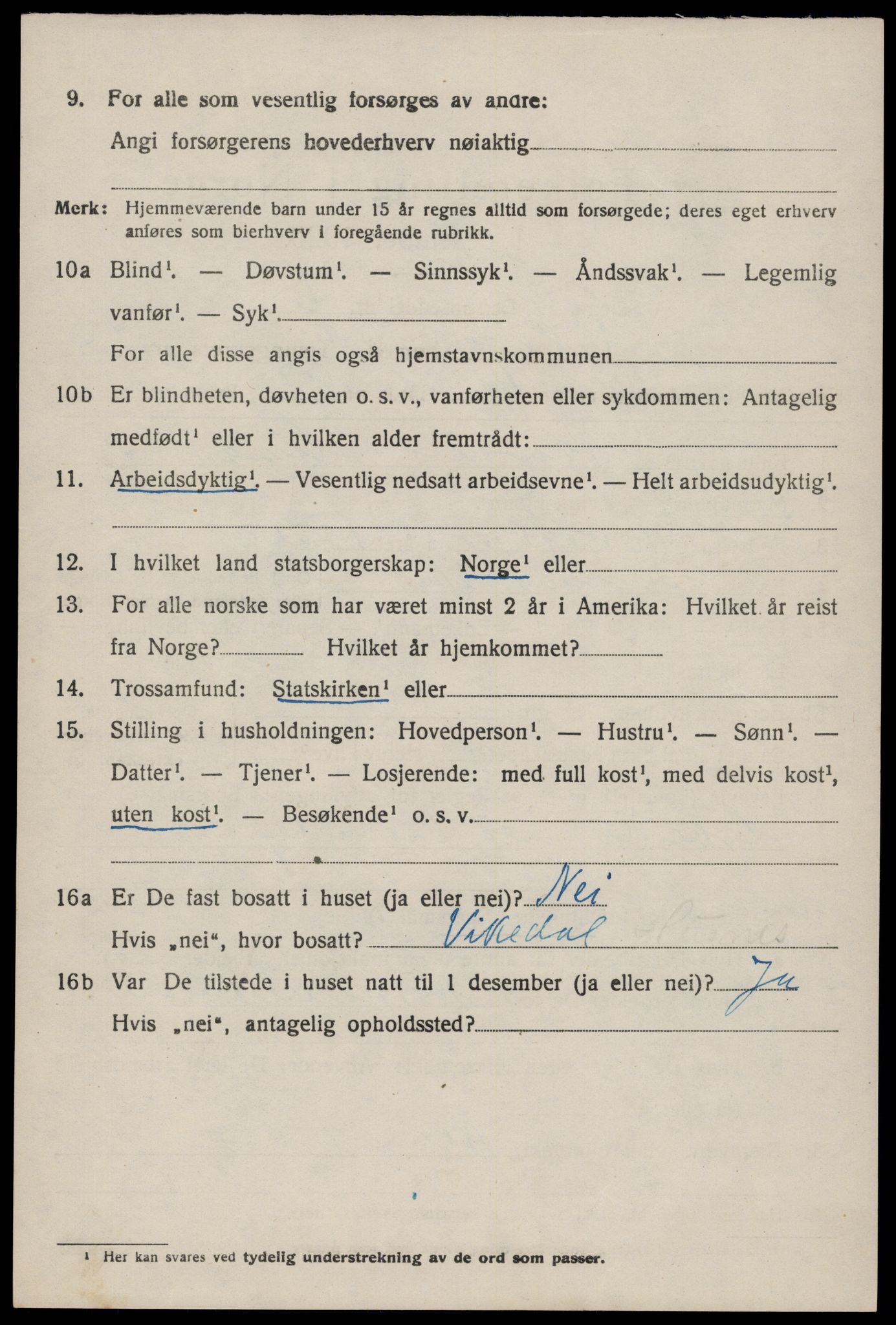 SAST, 1920 census for Vikedal, 1920, p. 5156