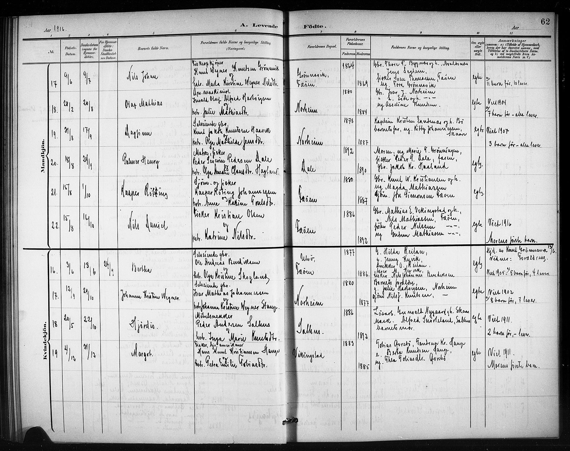 Torvastad sokneprestkontor, AV/SAST-A -101857/H/Ha/Hab/L0008: Parish register (copy) no. B 8, 1901-1924, p. 62