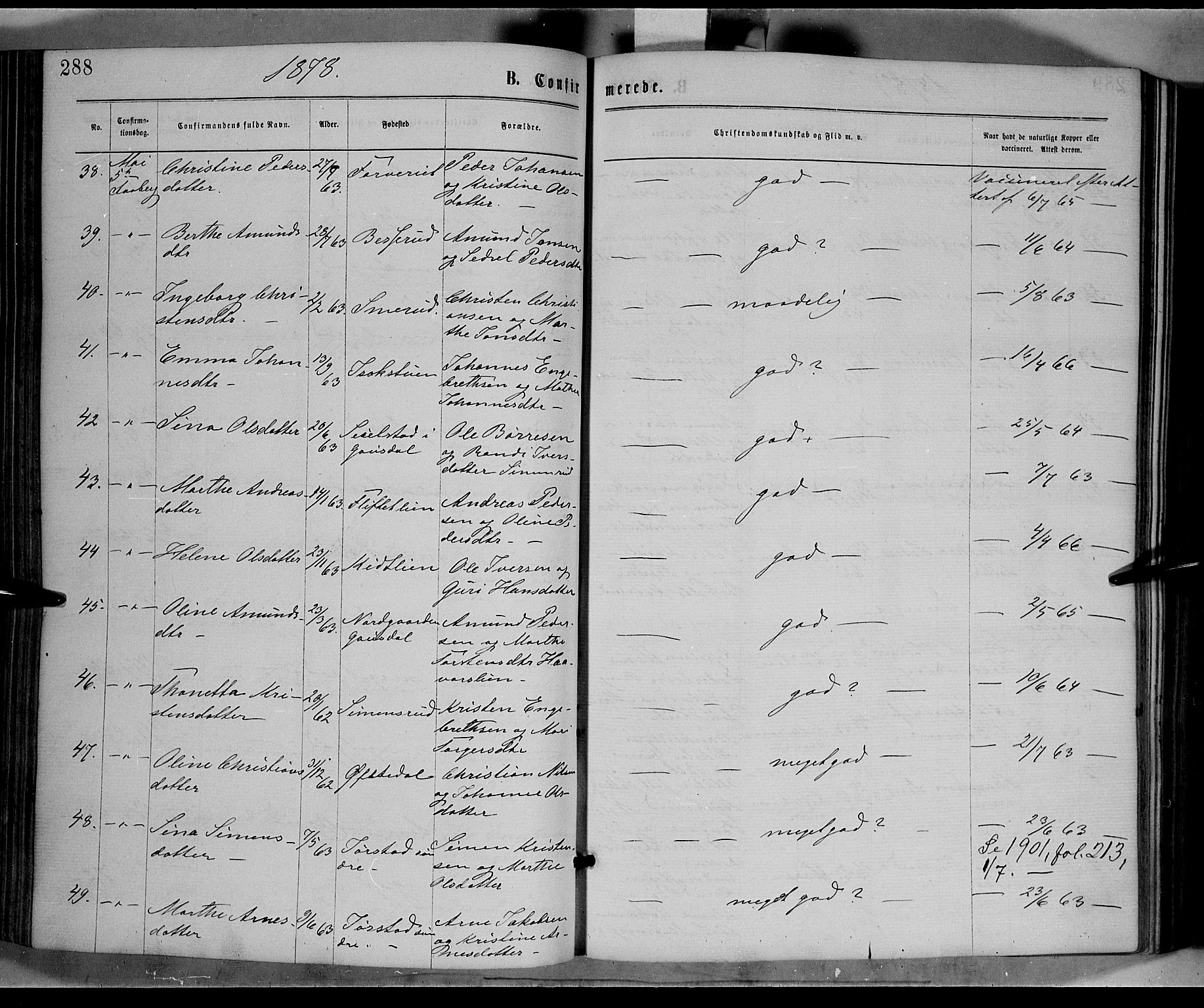 Fåberg prestekontor, AV/SAH-PREST-086/H/Ha/Haa/L0007: Parish register (official) no. 7, 1868-1878, p. 288