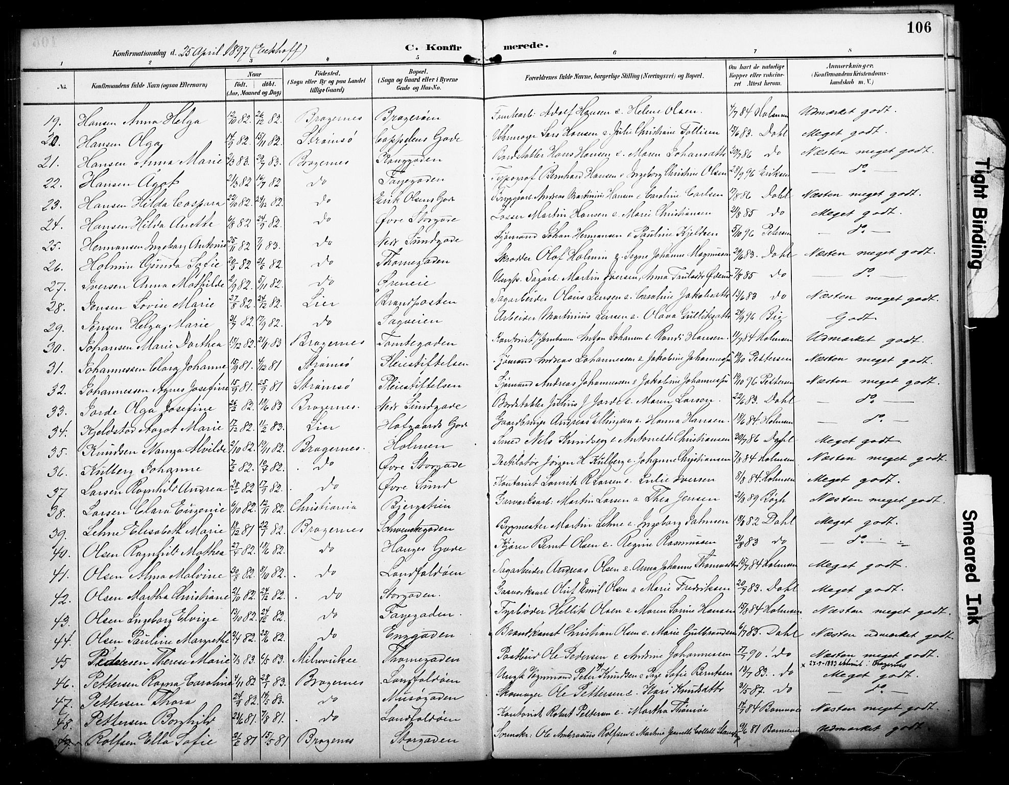 Bragernes kirkebøker, AV/SAKO-A-6/F/Fc/L0006: Parish register (official) no. III 6, 1888-1899, p. 106