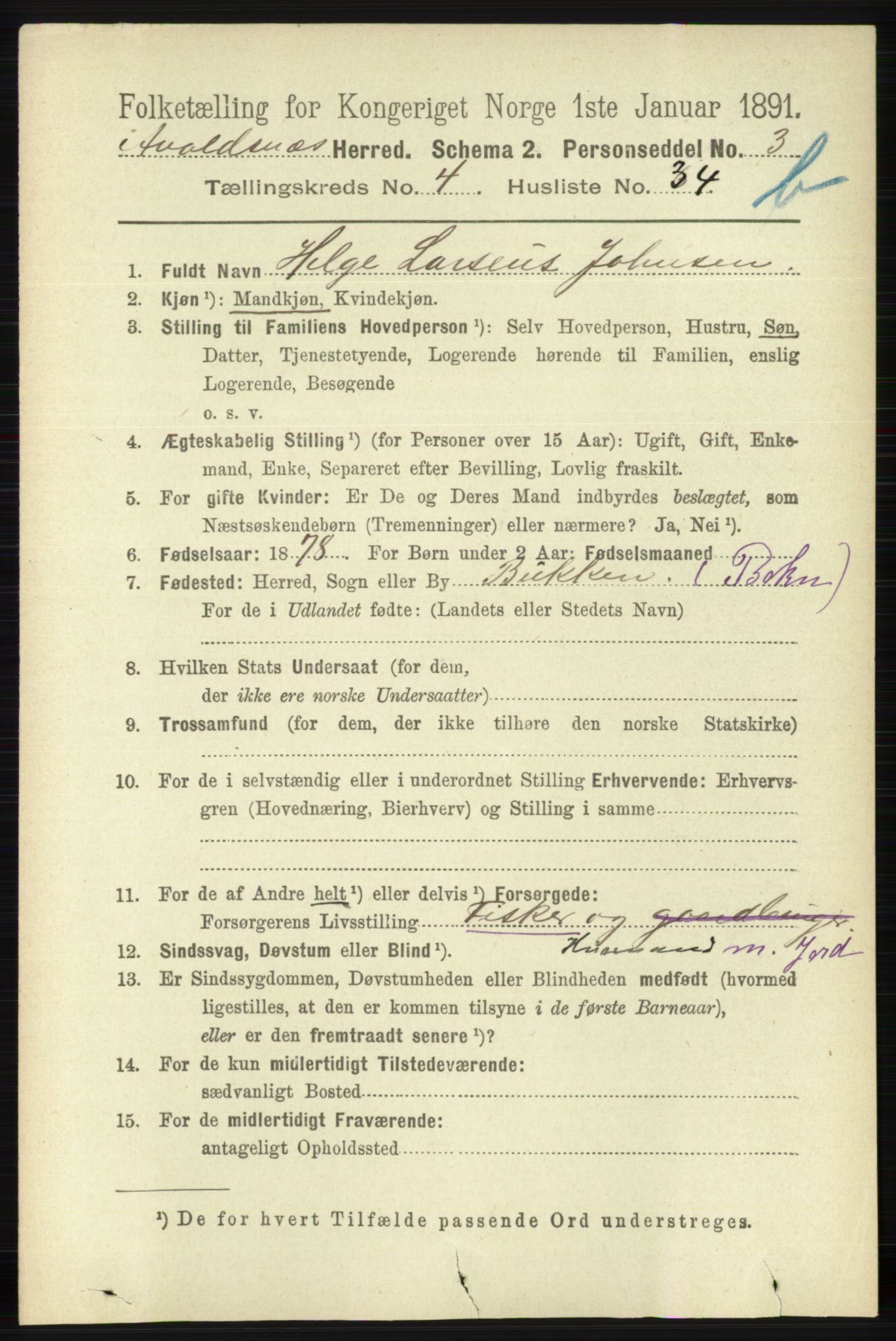 RA, 1891 census for 1147 Avaldsnes, 1891, p. 2973