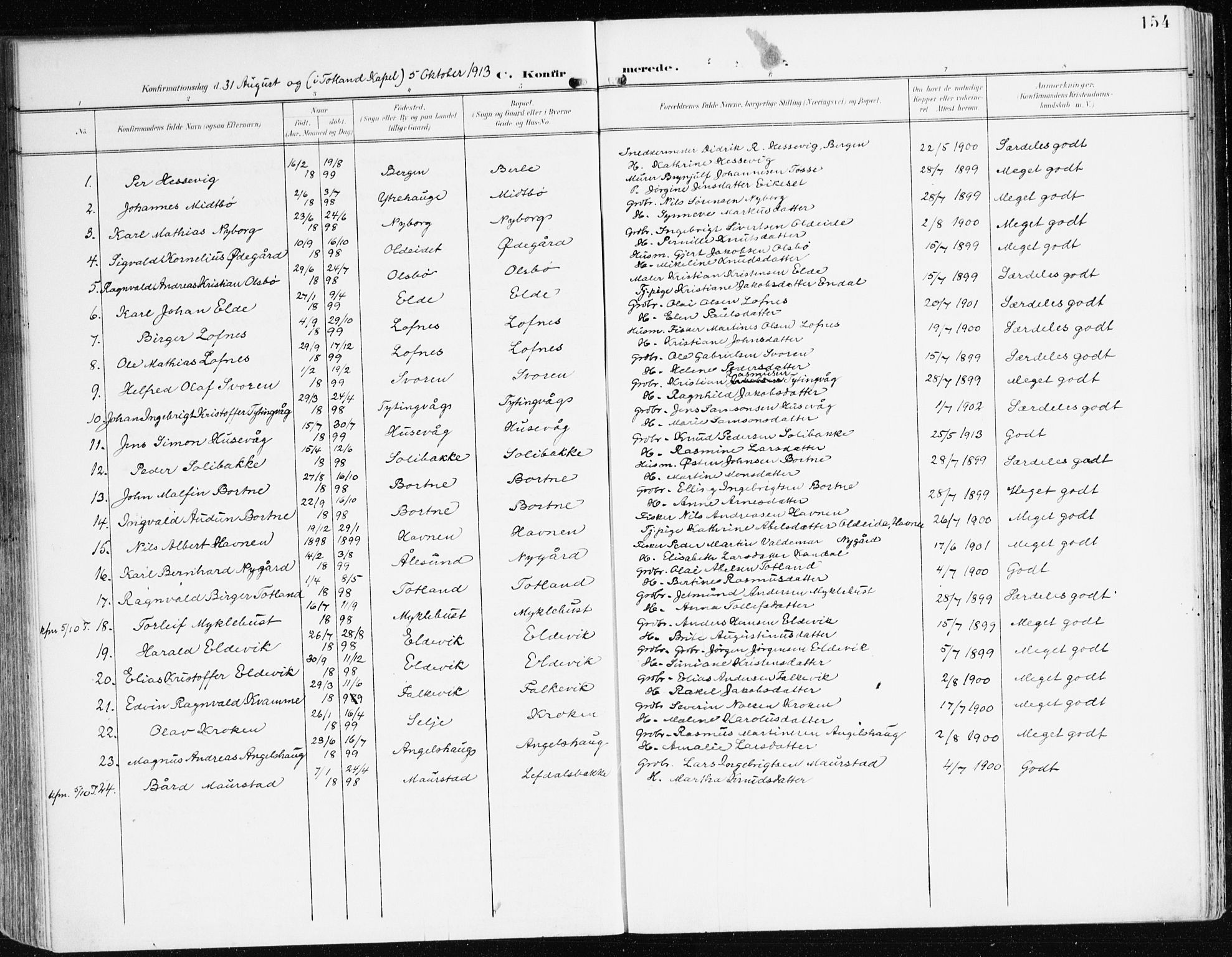 Davik sokneprestembete, AV/SAB-A-79701/H/Haa/Haad/L0002: Parish register (official) no. D 2, 1901-1930, p. 154