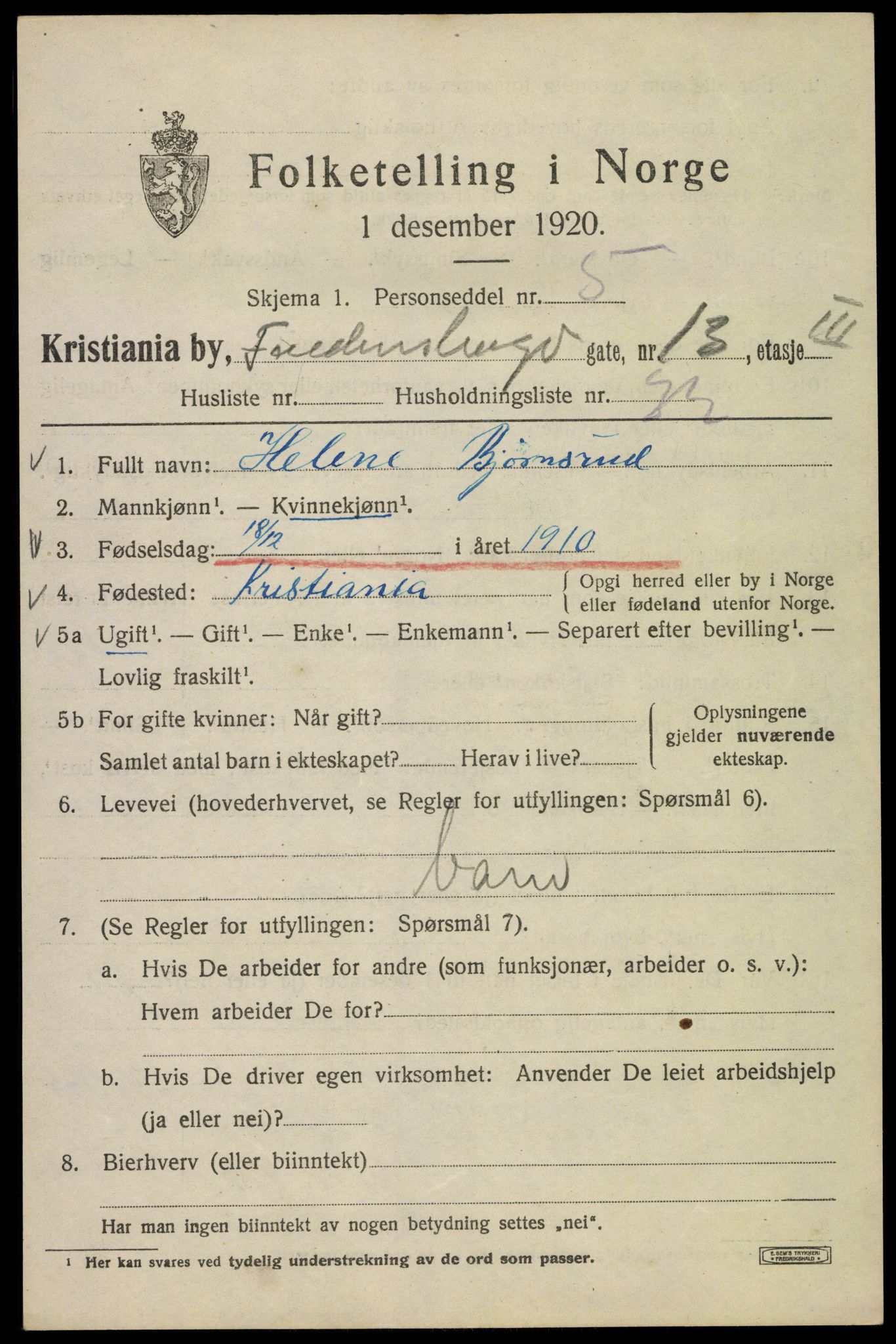 SAO, 1920 census for Kristiania, 1920, p. 234245