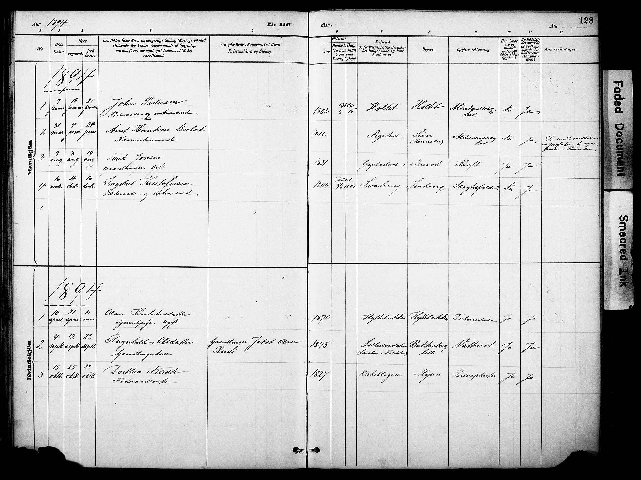 Kvikne prestekontor, AV/SAH-PREST-064/H/Ha/Haa/L0007: Parish register (official) no. 7, 1887-1911, p. 128