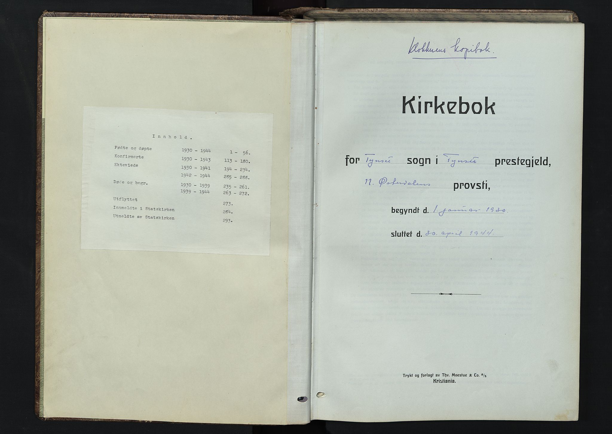 Tynset prestekontor, AV/SAH-PREST-058/H/Ha/Hab/L0012: Parish register (copy) no. 12, 1930-1944