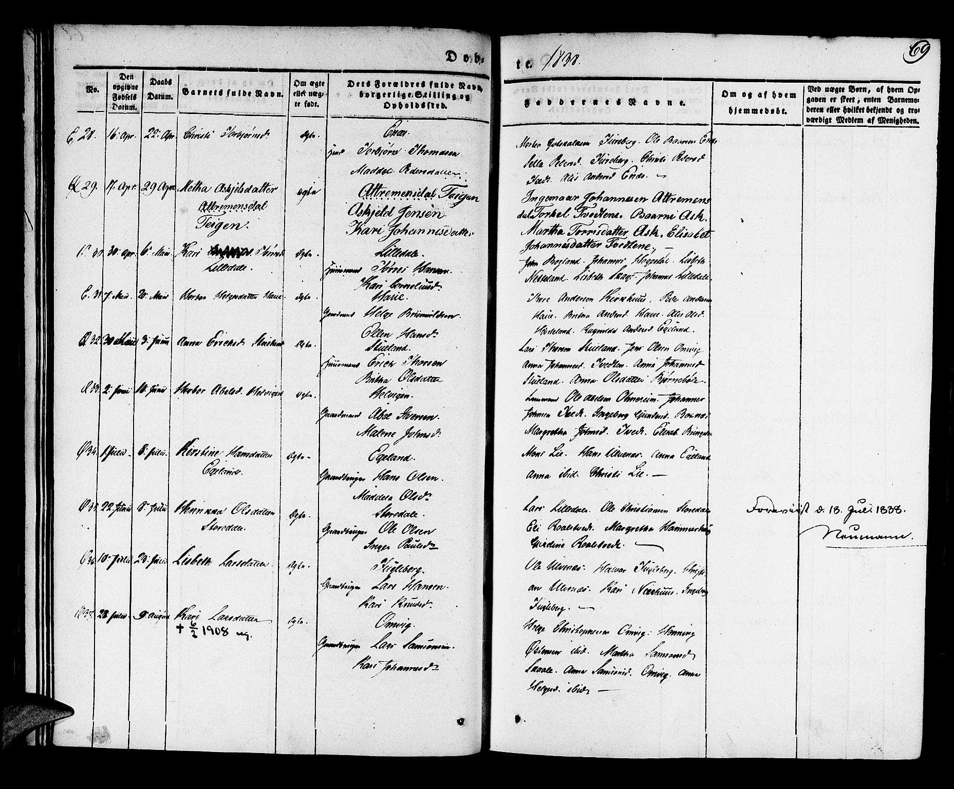 Kvinnherad sokneprestembete, SAB/A-76401/H/Haa: Parish register (official) no. A 6, 1835-1843, p. 69