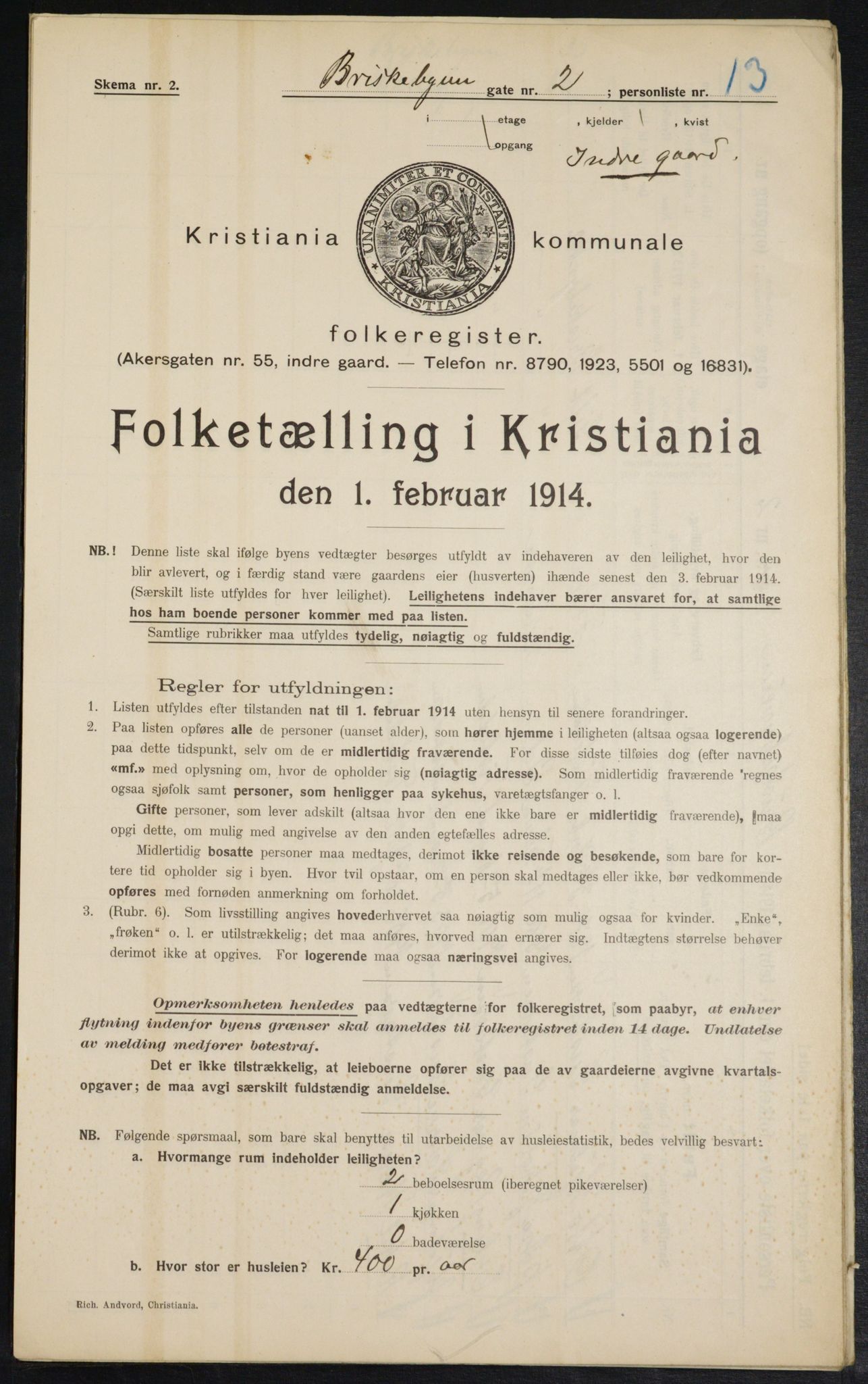 OBA, Municipal Census 1914 for Kristiania, 1914, p. 9187