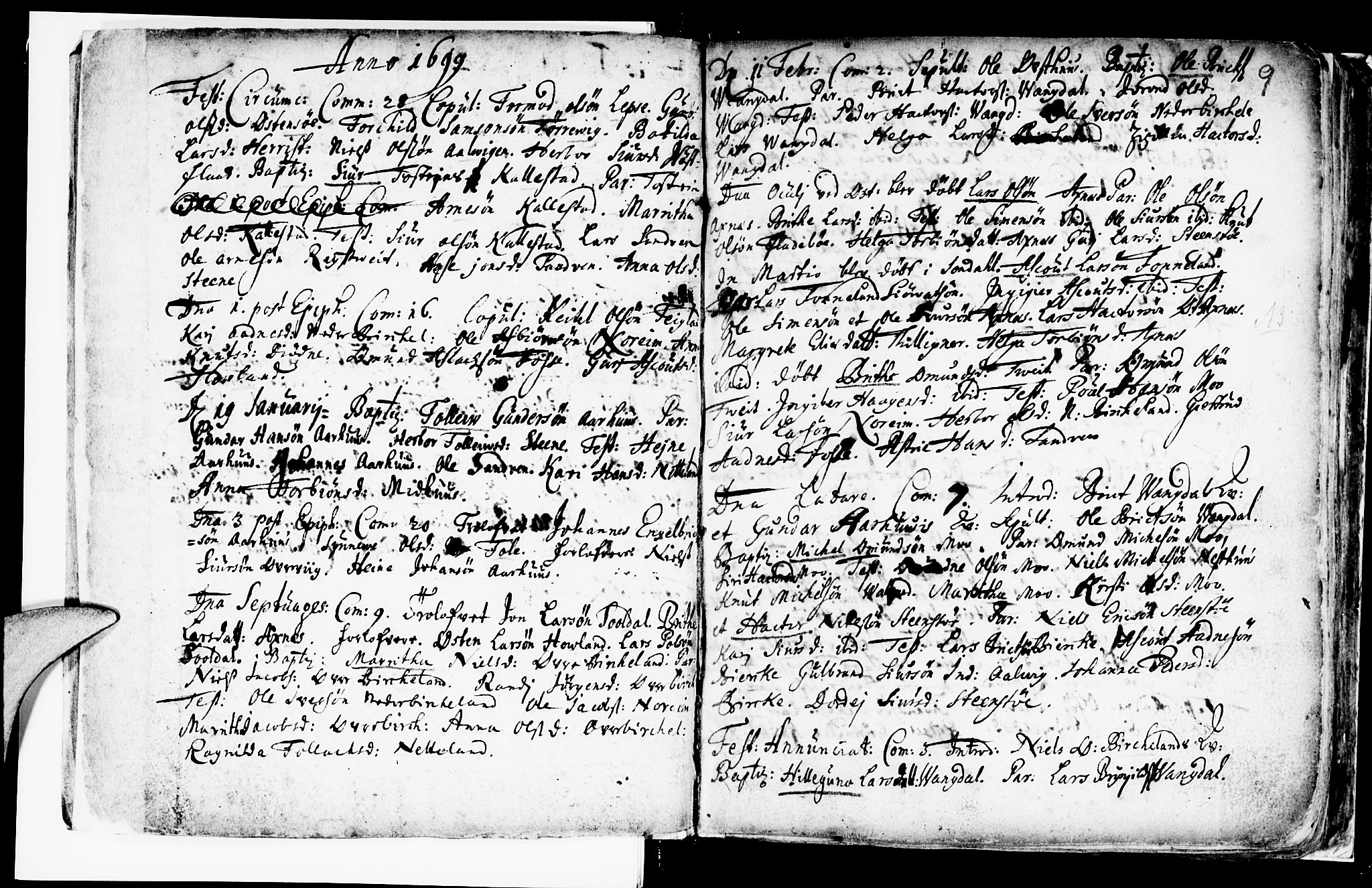 Kvam sokneprestembete, AV/SAB-A-76201/H/Haa: Parish register (official) no. A 2, 1696-1741, p. 9