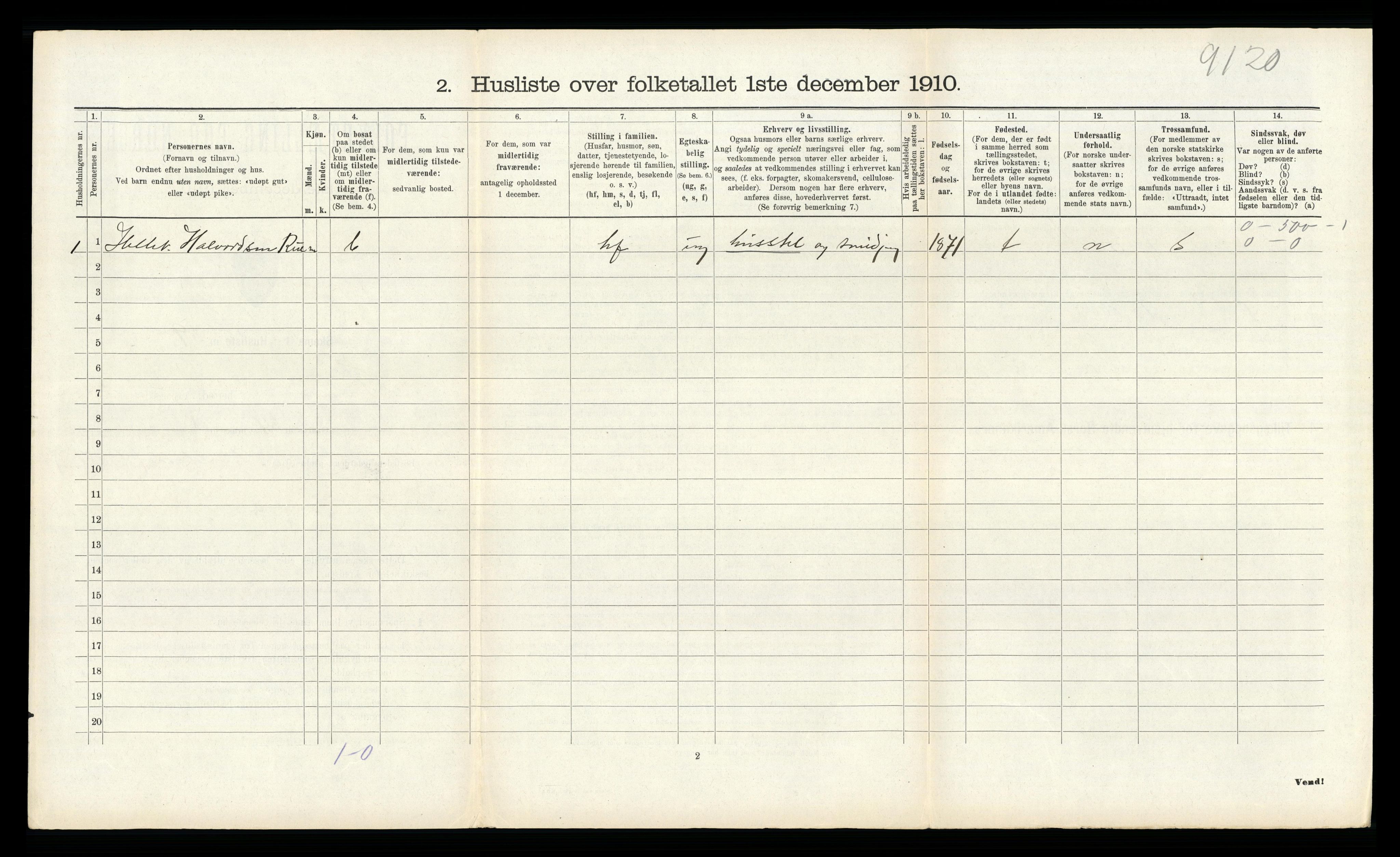 RA, 1910 census for Tinn, 1910, p. 324