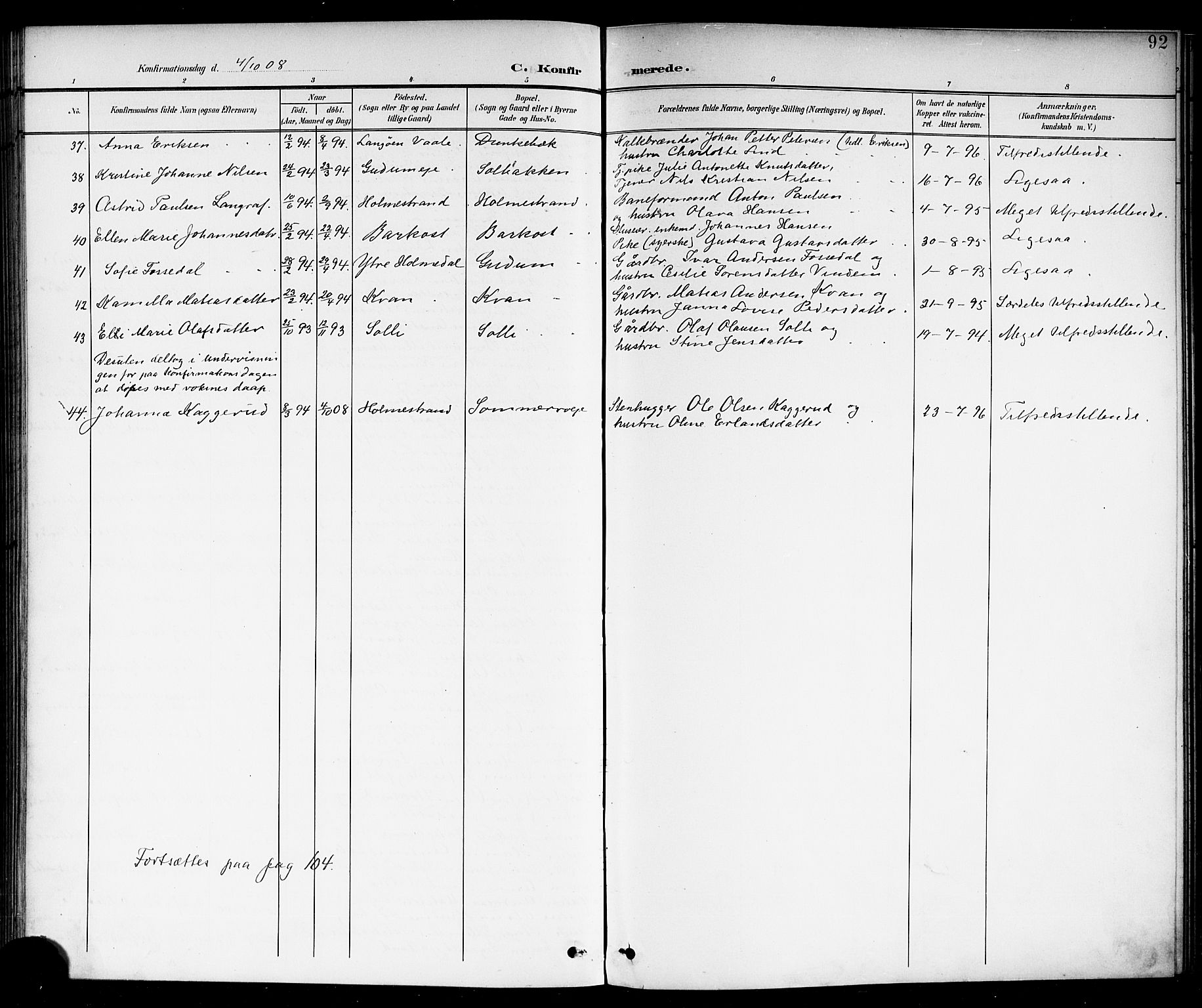 Botne kirkebøker, AV/SAKO-A-340/G/Ga/L0004: Parish register (copy) no. I 4, 1899-1915, p. 92