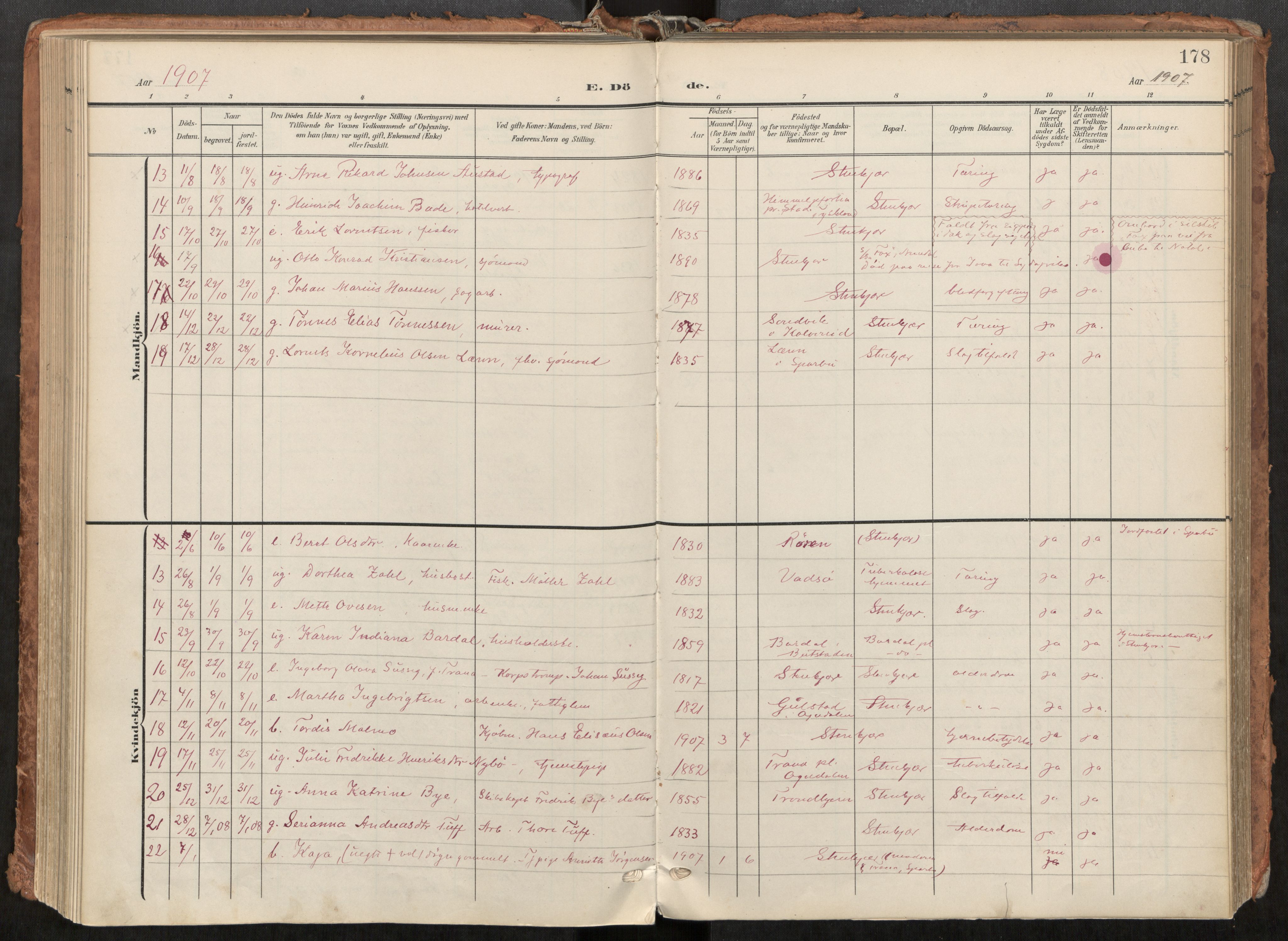 Steinkjer sokneprestkontor, AV/SAT-A-1541/01/H/Ha/Haa/L0001: Parish register (official) no. 1, 1904-1912, p. 178