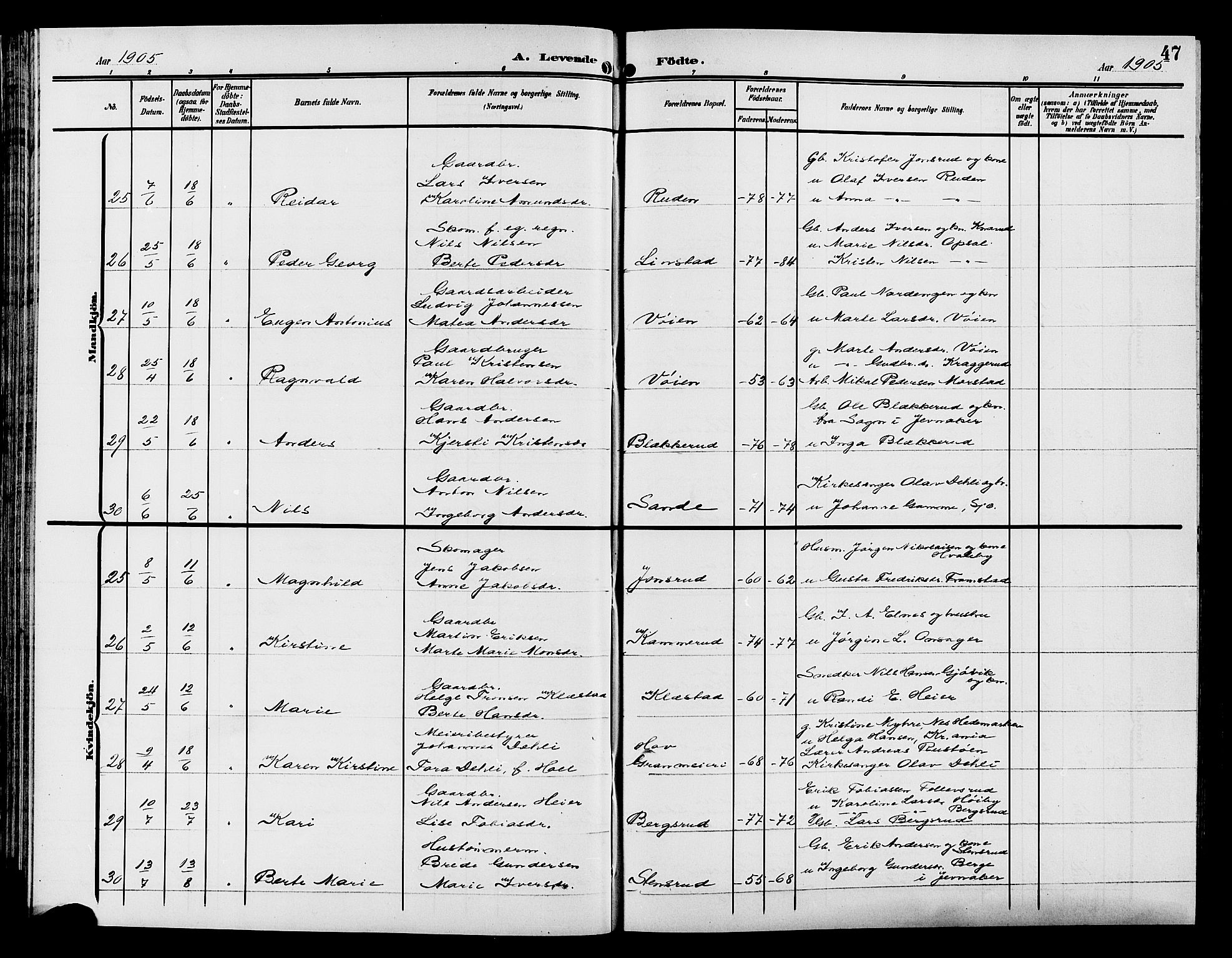 Gran prestekontor, AV/SAH-PREST-112/H/Ha/Hab/L0006: Parish register (copy) no. 6, 1901-1911, p. 47