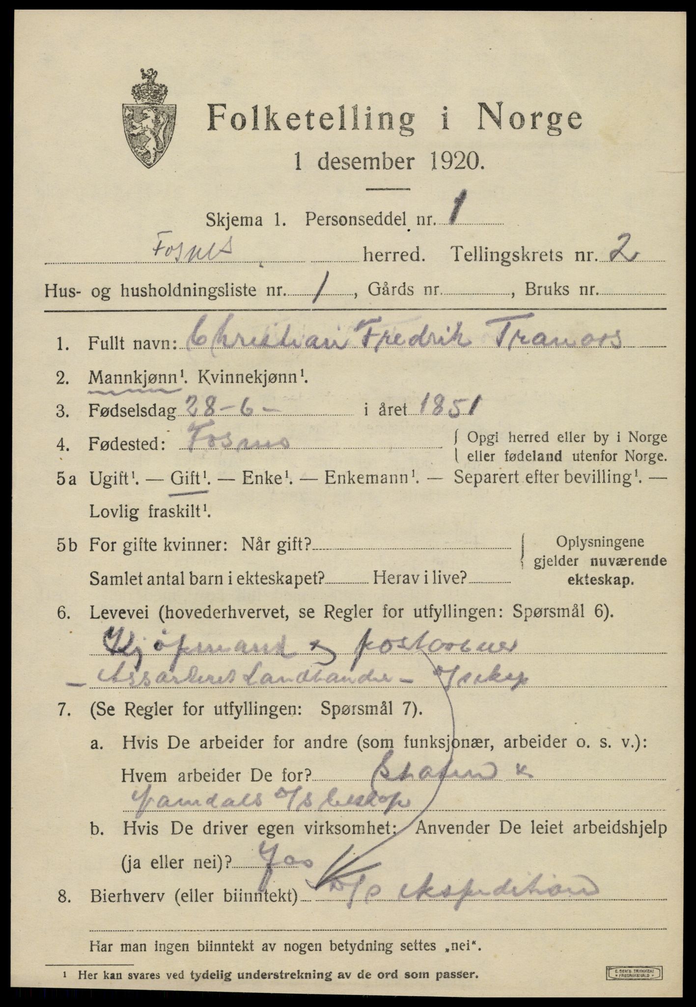 SAT, 1920 census for Fosnes, 1920, p. 659