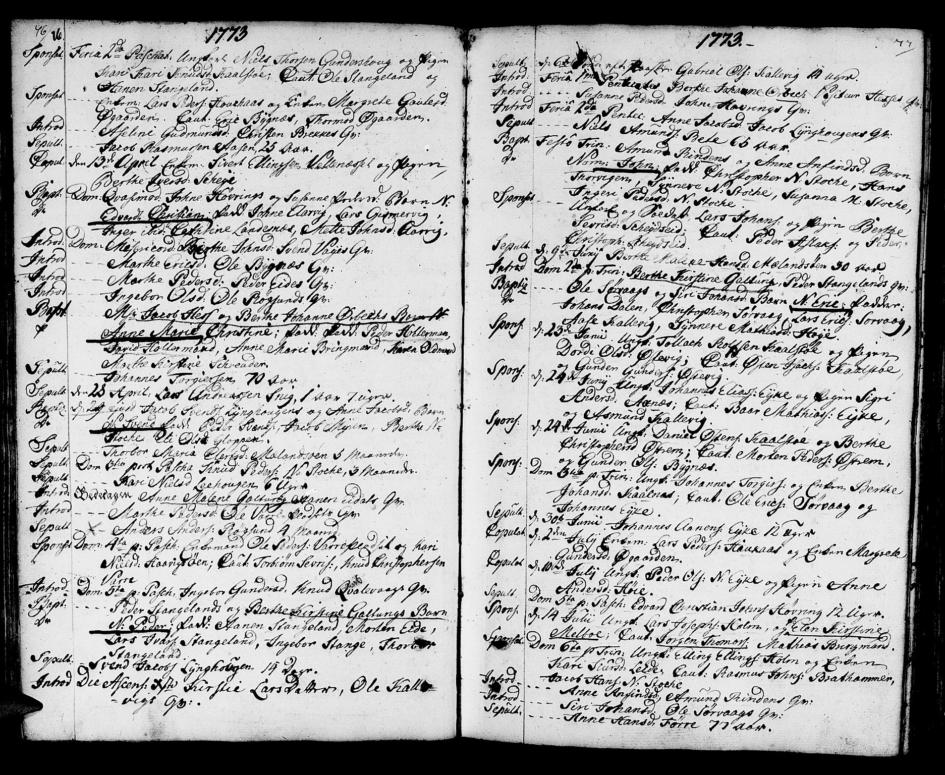 Avaldsnes sokneprestkontor, SAST/A -101851/H/Ha/Haa/L0002: Parish register (official) no. A 2, 1765-1800, p. 76-77