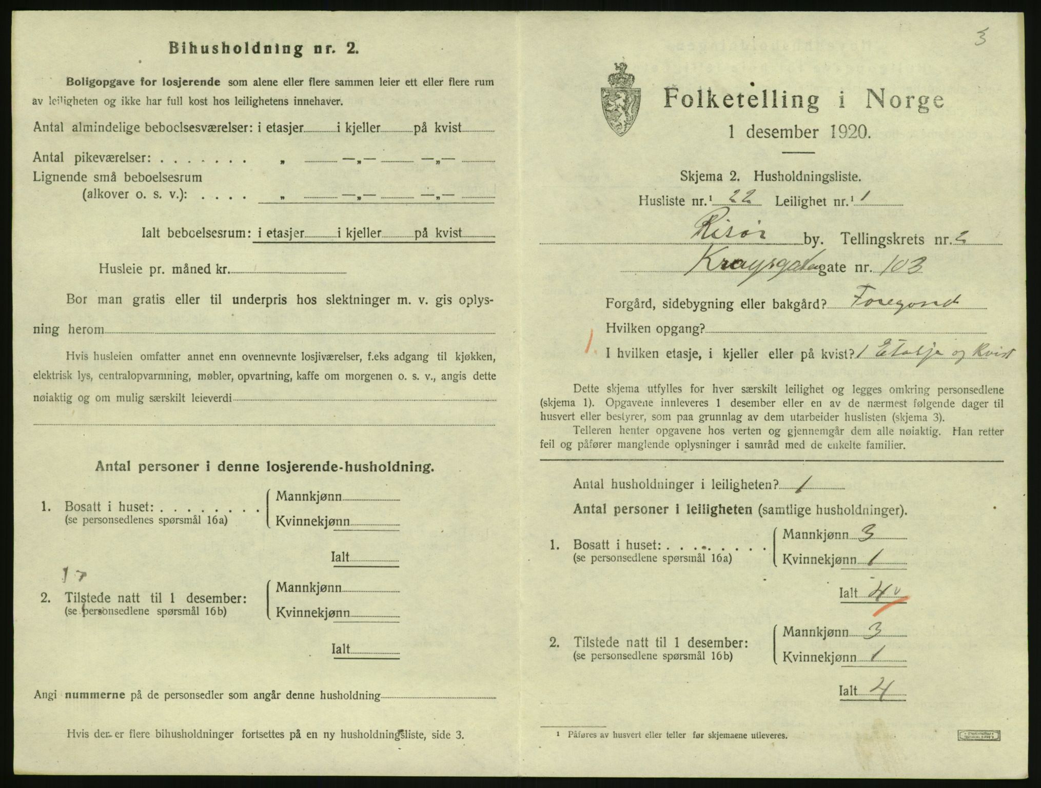 SAK, 1920 census for Risør, 1920, p. 2001