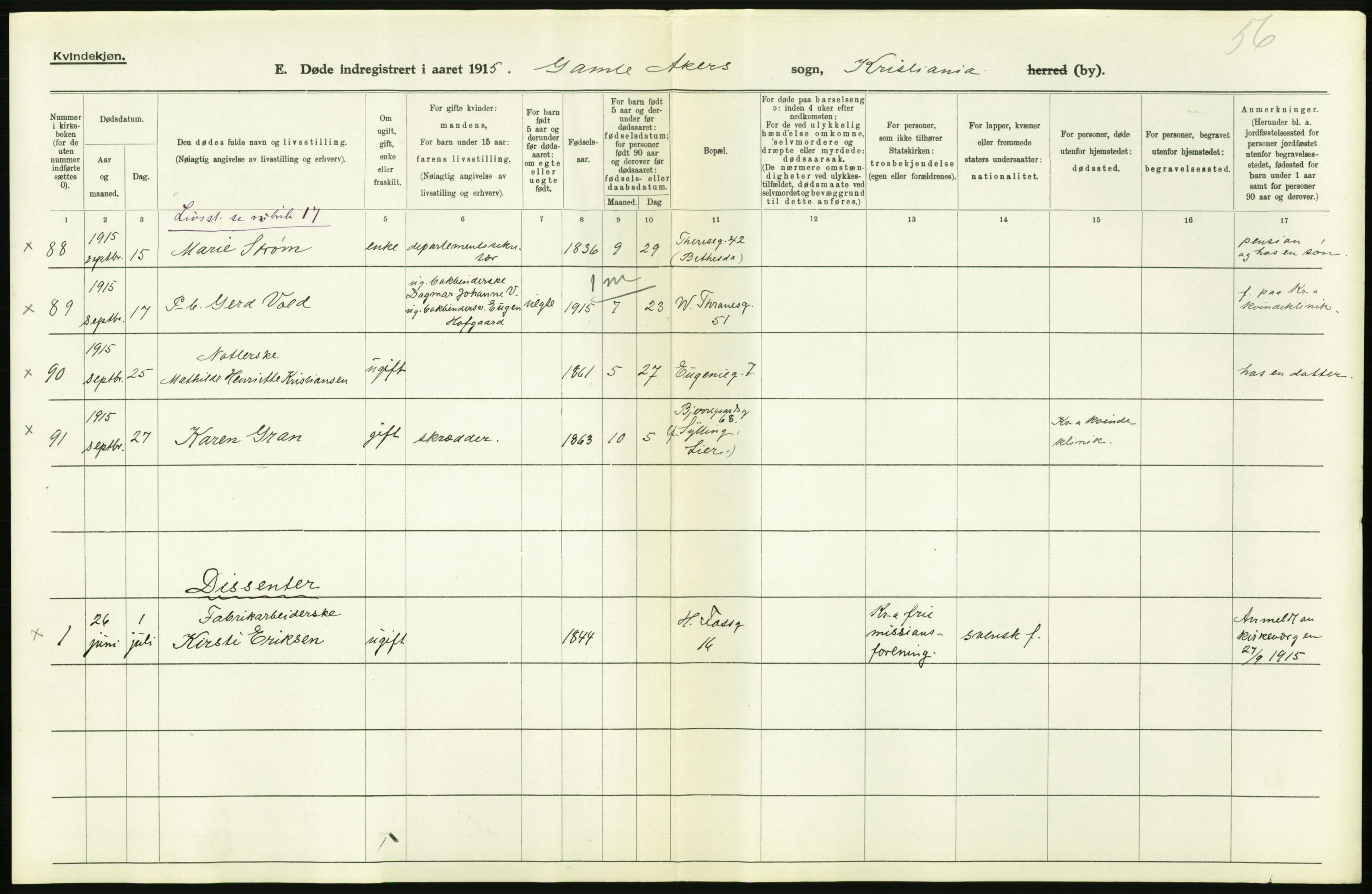 Statistisk sentralbyrå, Sosiodemografiske emner, Befolkning, AV/RA-S-2228/D/Df/Dfb/Dfbe/L0009: Kristiania: Døde., 1915, p. 612