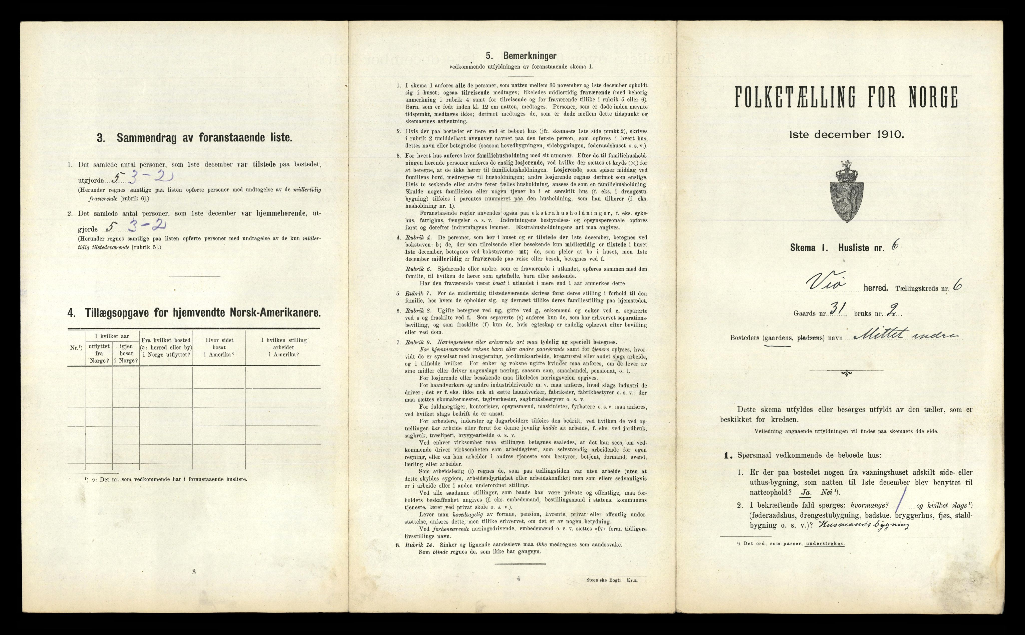 RA, 1910 census for Veøy, 1910, p. 338