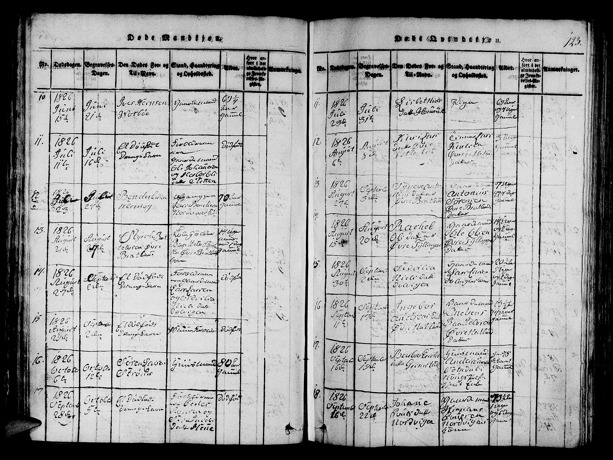 Fana Sokneprestembete, SAB/A-75101/H/Hab/Haba/L0001: Parish register (copy) no. A 1, 1816-1836, p. 123