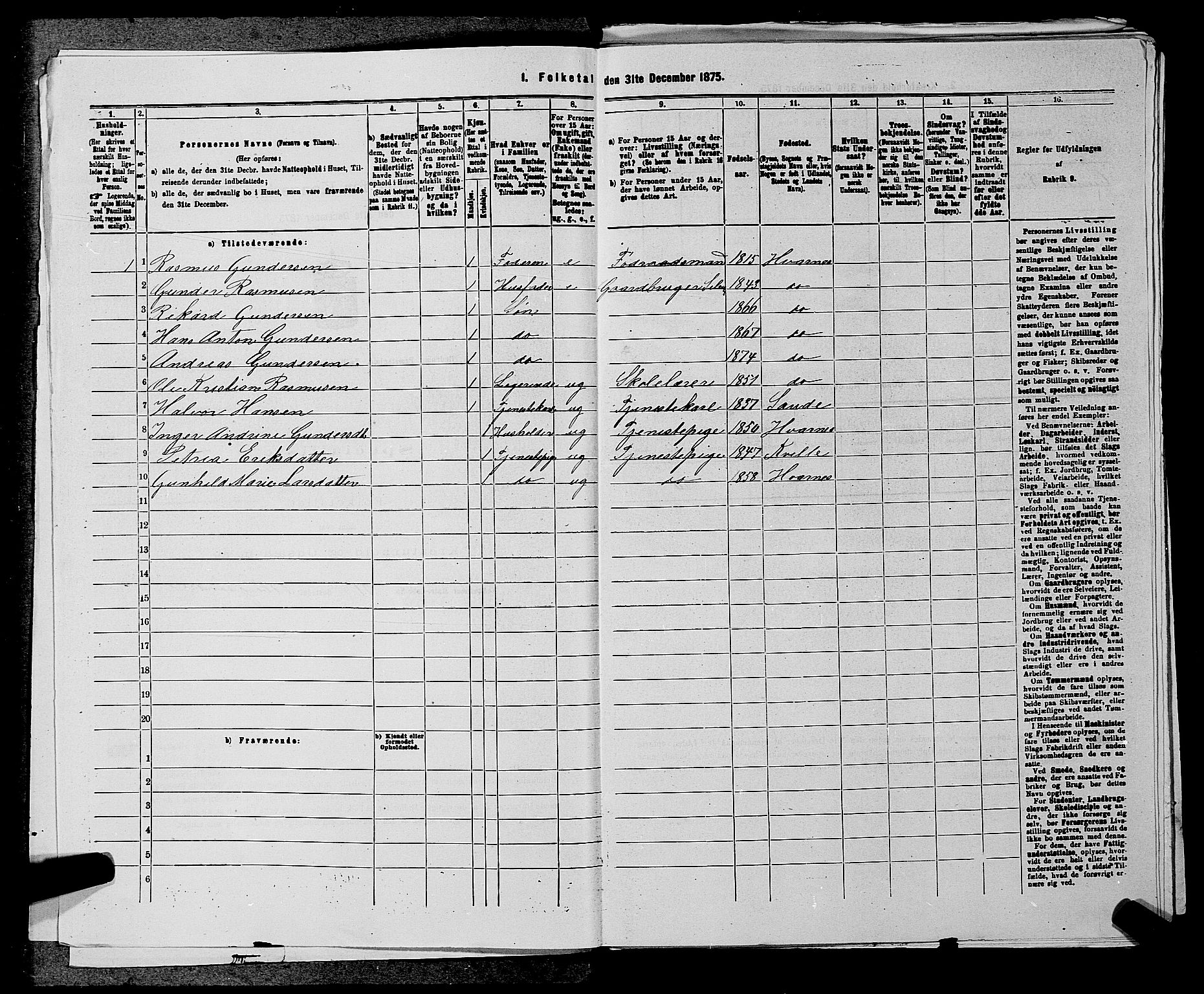 SAKO, 1875 census for 0727P Hedrum, 1875, p. 1111