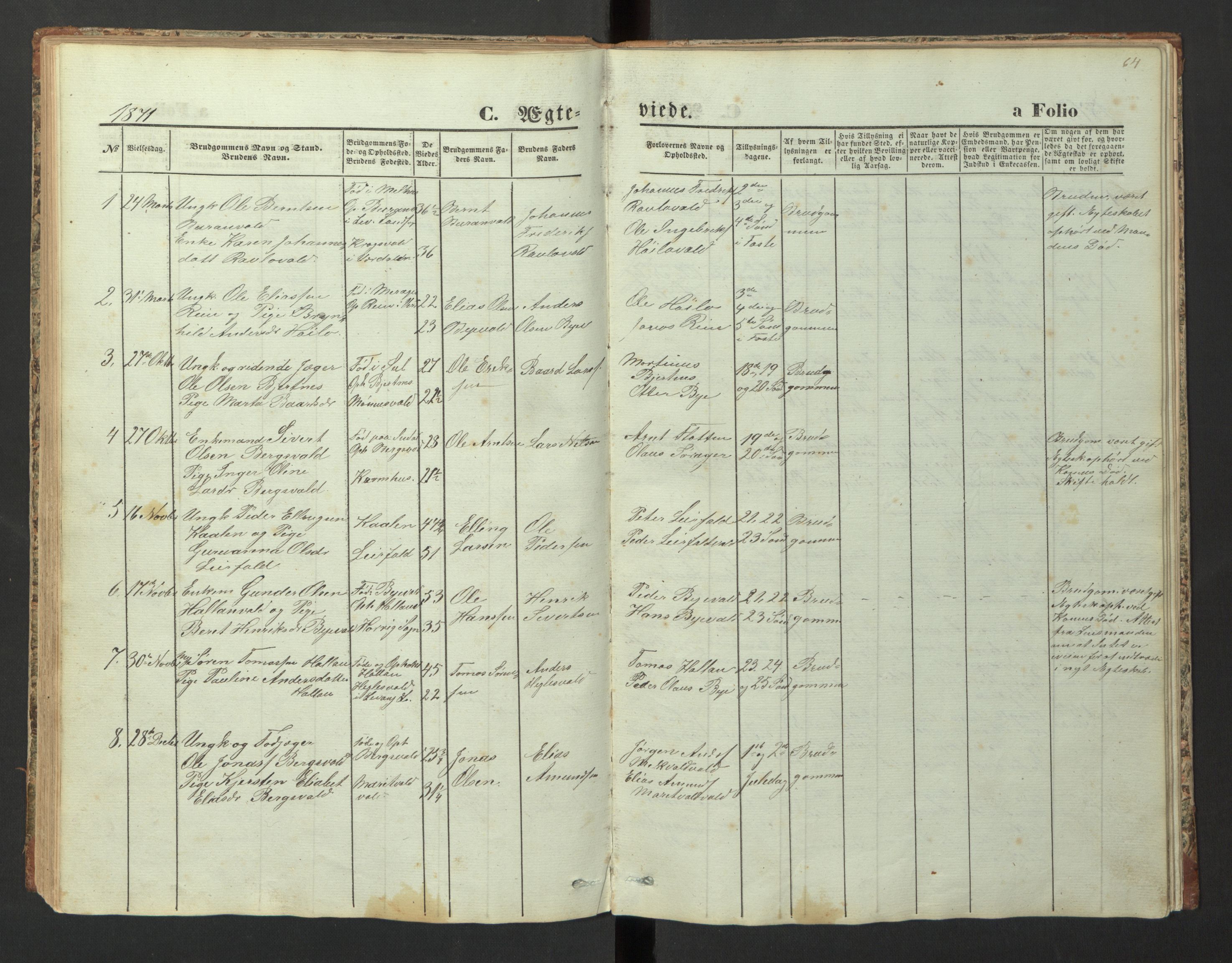 Ministerialprotokoller, klokkerbøker og fødselsregistre - Nord-Trøndelag, SAT/A-1458/726/L0271: Parish register (copy) no. 726C02, 1869-1897, p. 64